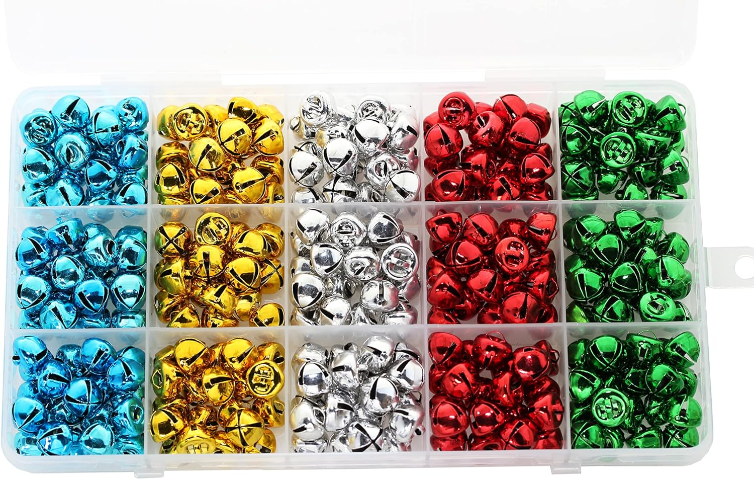 300PCS Jingle Bells with Storage Box, Small Bell Mini Bells, Craft Bells, DIY Bells for Wreath, Christmas, Holiday Home Party & Festival Decorations and Jewelry Making, 10 Mm, 5 Colors image number 3