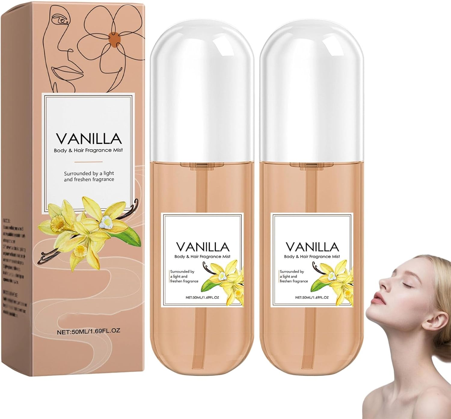 Vanilla Perfume, Vanilla Hair and Body Perfume Spray, Long-Lasting Fragrance, Women&rsquo;S Deodorant Spray, Hydrating & Refreshing, Portable Multi-Use Mist Fragrances, Travel Size (3Pcs)