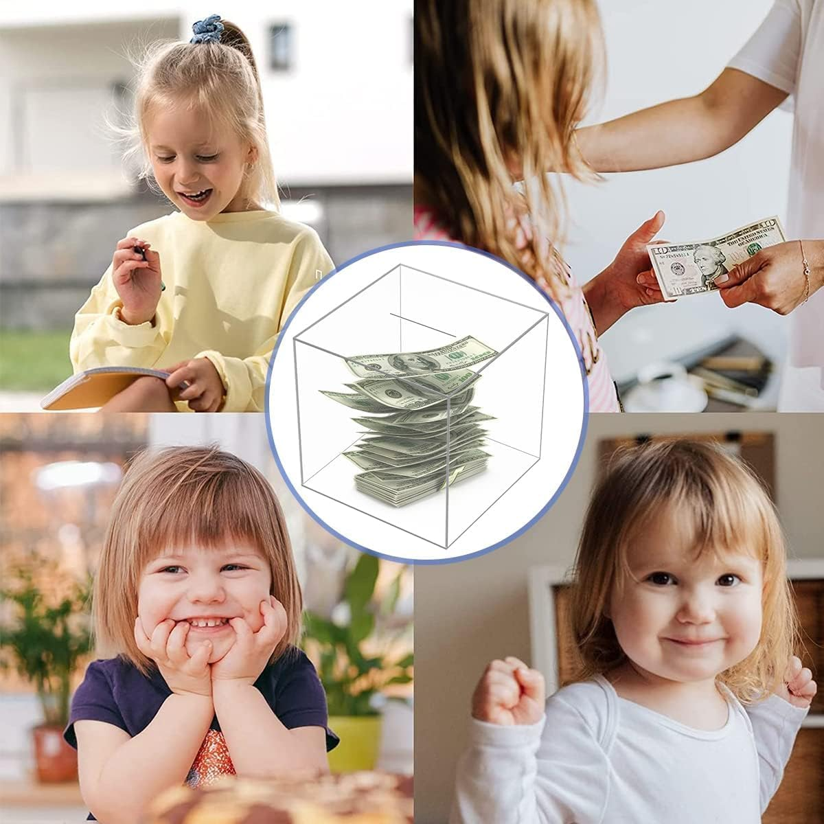 Clear Piggy Bank, Acrylic Money Bank Transparent Coins Saving Pot Cash Container Box Coin Jar Money Saving Box for Adults Kids Birthday Gifts (15X15Cm) image number 3