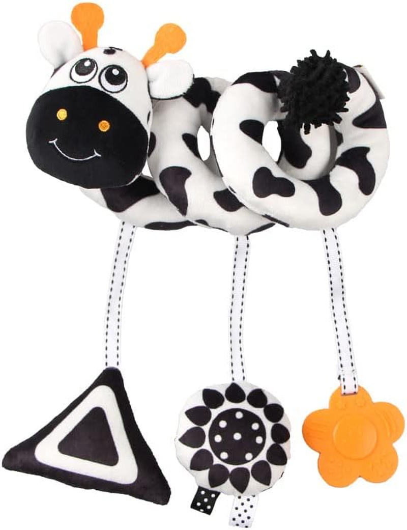 Baby Hanging Spiral Stroller Toy, Activity Travel Car Seat Toys, Stretch Plush Crib Bar Bassinet Hanging Mobile, Black and White High Contrast Baby Toys, Early Education Toy for Newborn Boys Girls image number 4