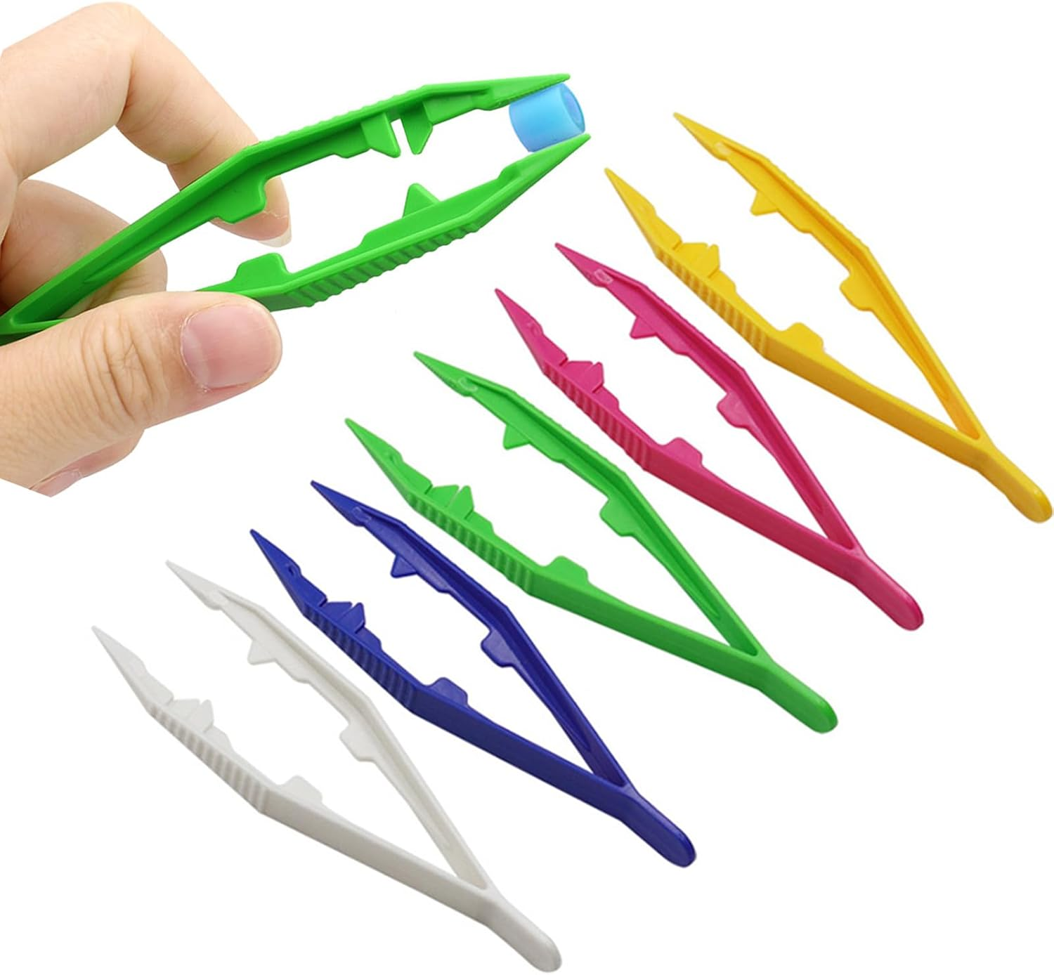 Haikole Plastic Tweezers, 5Pcs Plastic Tweezer for Kids,Craft Tweezer for DIY Craft Jewelry Making Family School Beading Project,Assorted Colors Tweezers for Crafts (5)