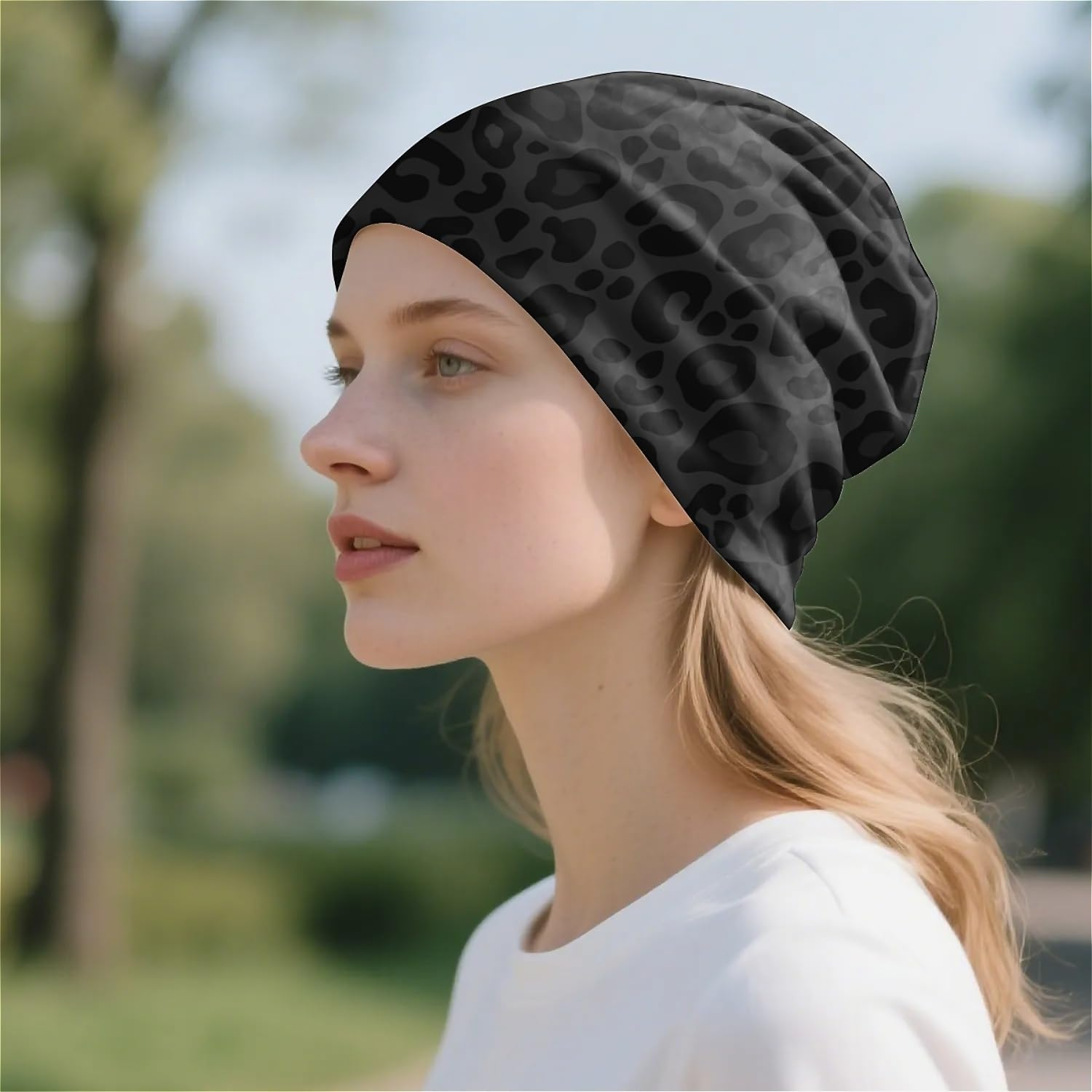 Floral Dog Womens Slouchy Beanie Cotton Chemo Caps Cancer Headwear Hats Turban Baggy Skull Sleep Scarf - Blue Butterfly image number 3