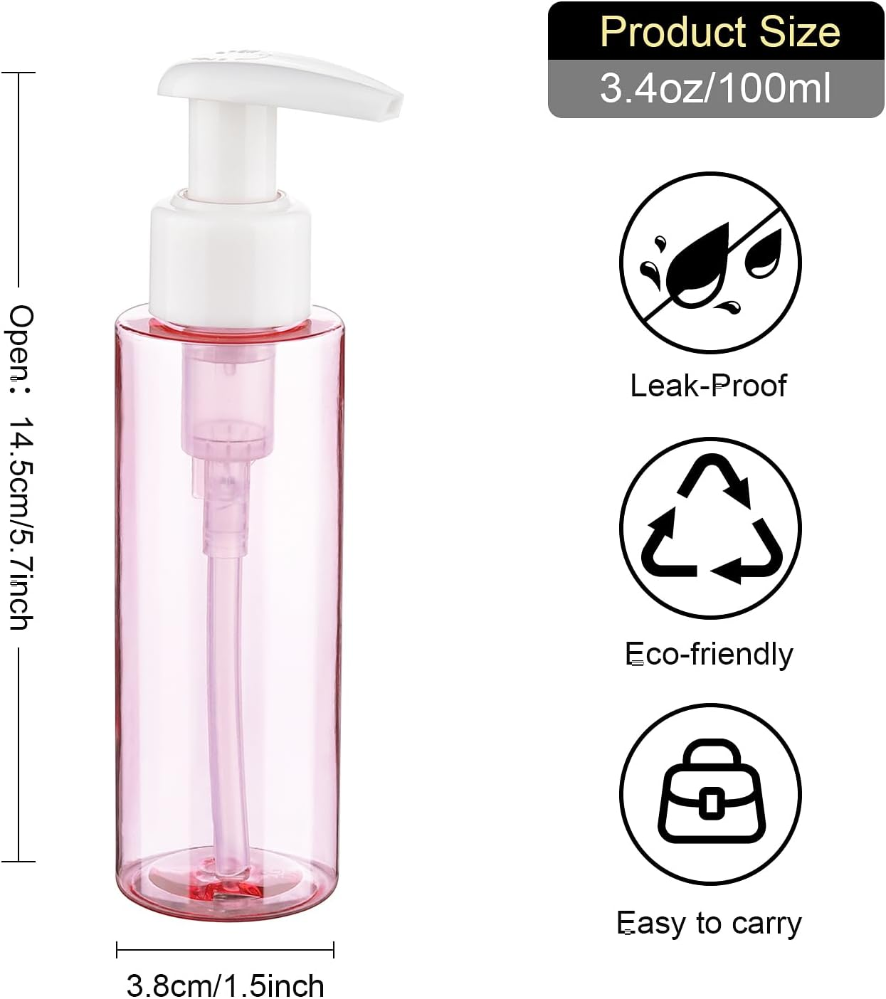 Travel Bottles Plastic Pump Bottle Dispenser TSA Approved 3.4Oz/100Ml 4 Pack Travel Refillable Shampoo and Conditioner Bottles Empty Travel Size Bottles for Cosmetic, Lotion, Liquid Soap (Mixcolor) image number 5