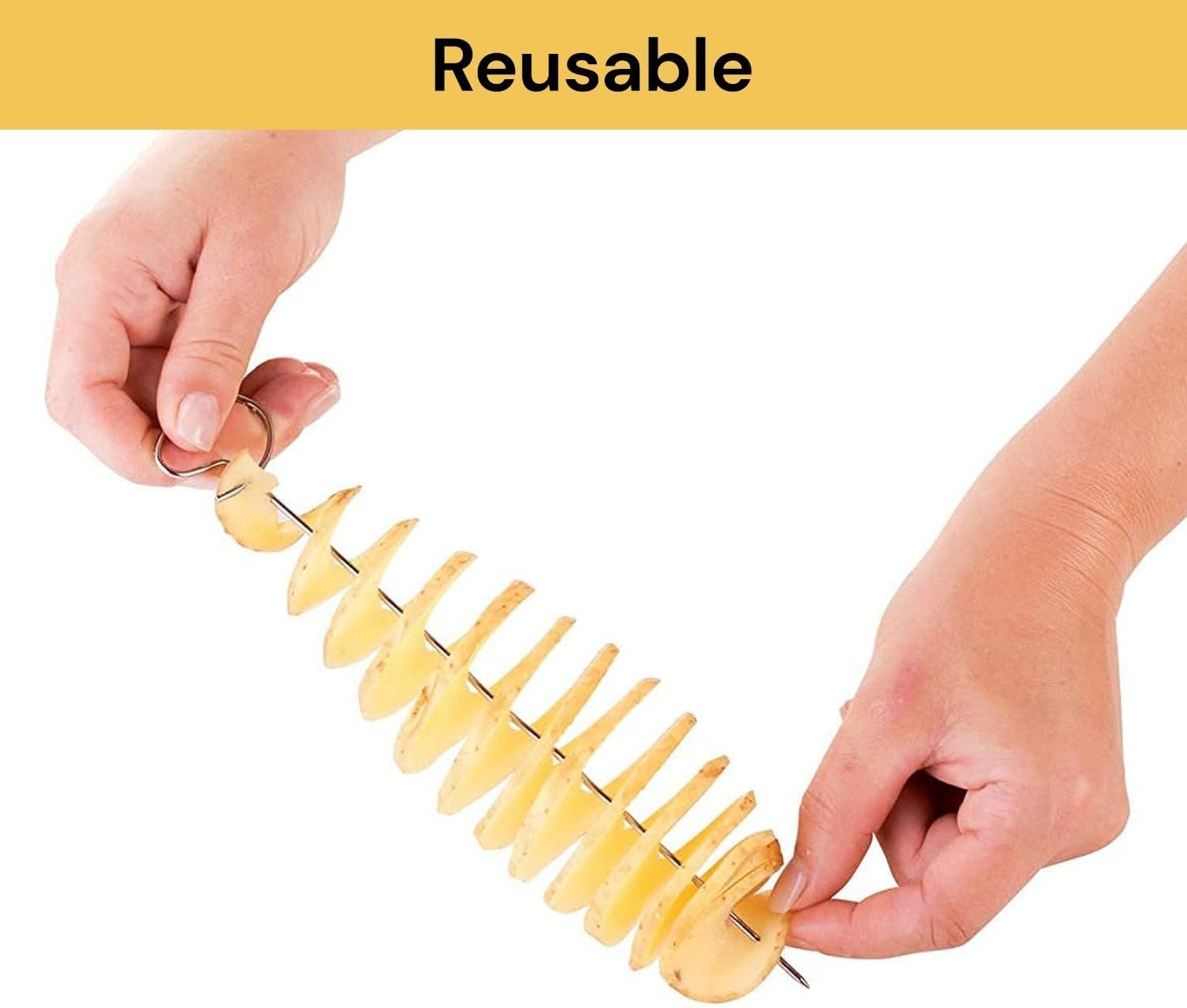 EZONEDEAL Spiral Potato Slicer Stainless Steel Manual Rotary Chips Wave Cutter Chopper Spiral Tornado Twister Roller for Potato Tower, Carrot Cucumber Barbecue, Fried, Gather, Party, Camping image number 1