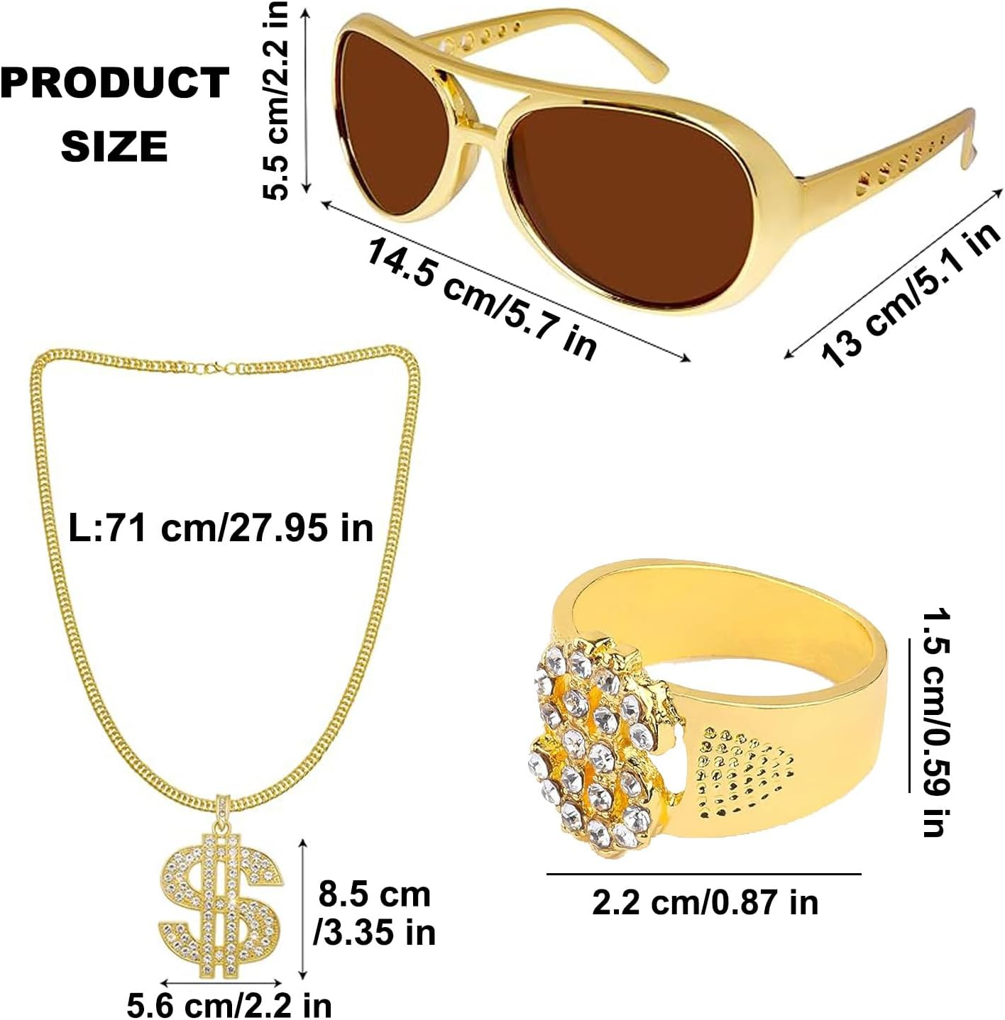 6 Pcs Hip Hop Costume Outfit Jewelry Set, 80S 90S Halloween Pyhot Hip Hop Costume Hip Hop Theme Outfit Costumes Rapper Accessories for Men Women image number 5