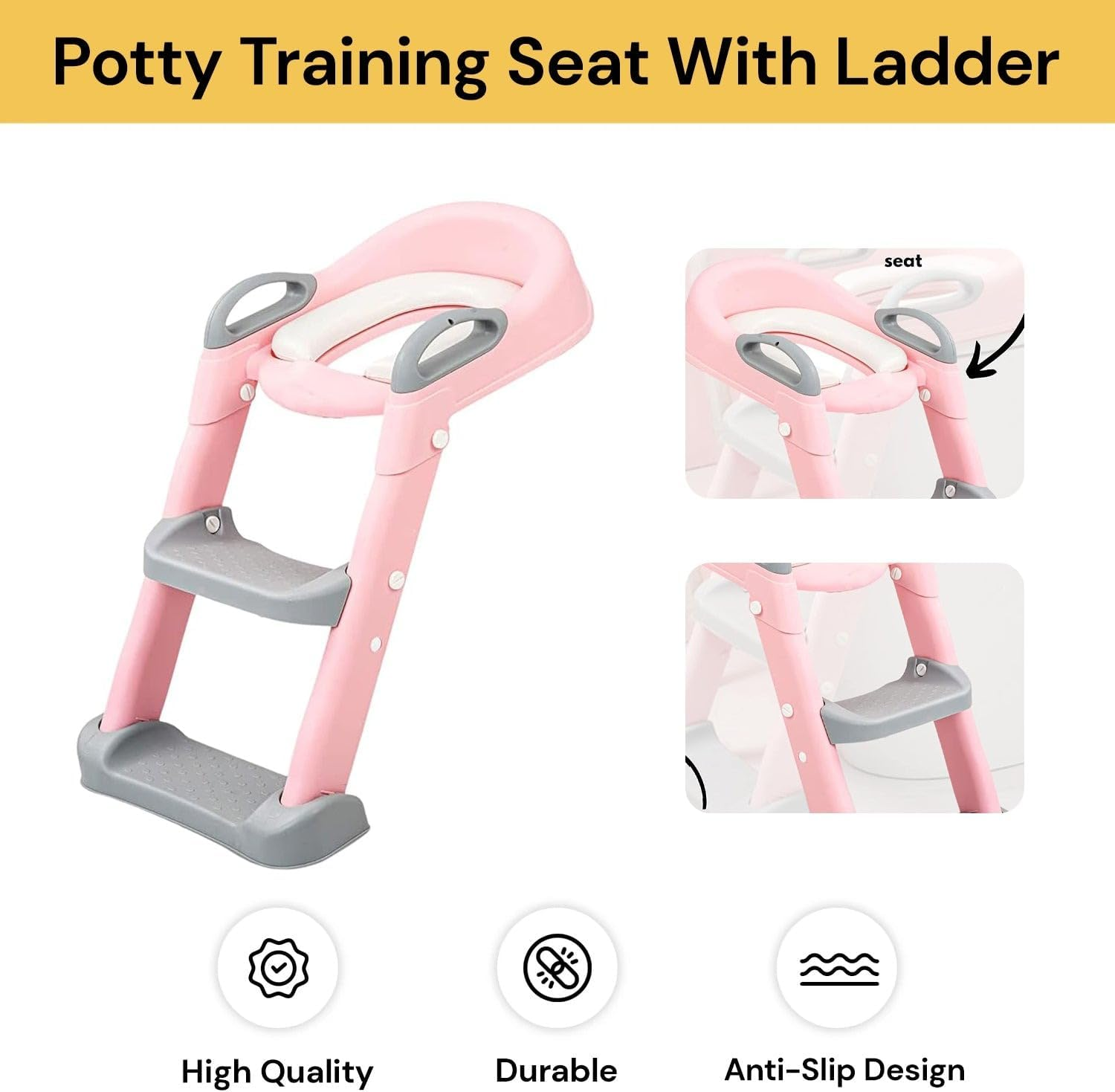 EZONEDEAL Potty Training Toilet Seat for Toddler, Upgraded Non-Slip Step Stool Ladder for Toilet, Maximum Load up to 65 Kg, Adjustable Height Foldable Toilet Seat for Aged 1-10 Boy and Girl (Pink) image number 4