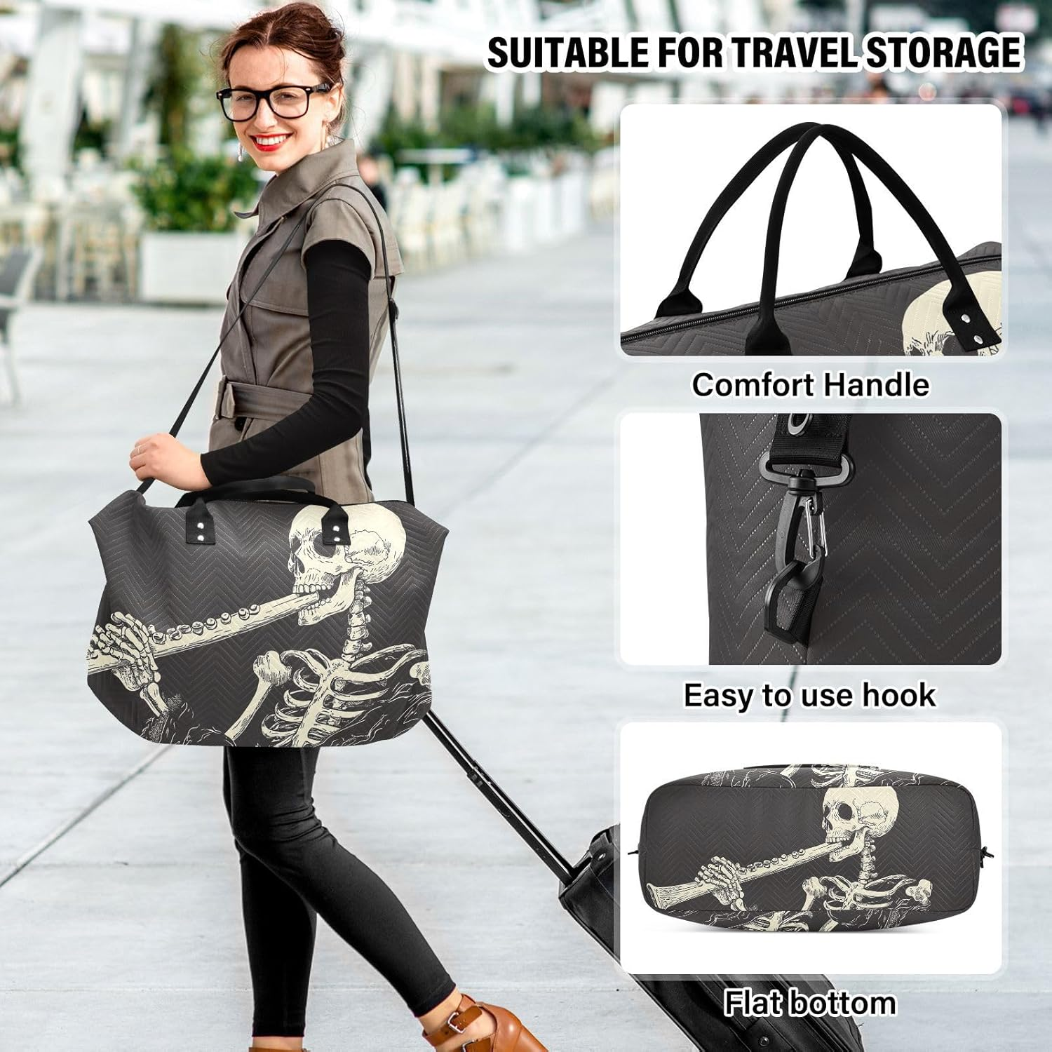 QGBYMX Skeleton Long Horn Travel Duffel Bag, Gym Bags with Multiple Interior Pockets for Men Women Toiletry Purse Included 20.5&rdquo;X 1.9&rdquo; X 13.8&rdquo;, Multi, One Size, Multi, One Size image number 2