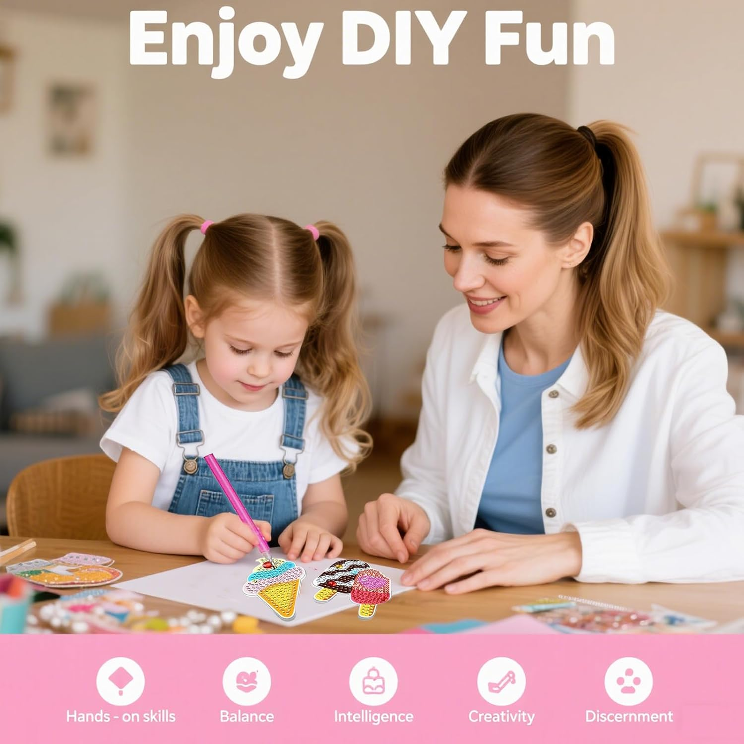 5D Gem Diamond Art Kit for Kids with Tool Kit Diamond Digital Painting Stone Art Keychain DIY Diamond Painting Stickers Supplies Suitable for Kids Adults Beginners Girls Gift image number 6