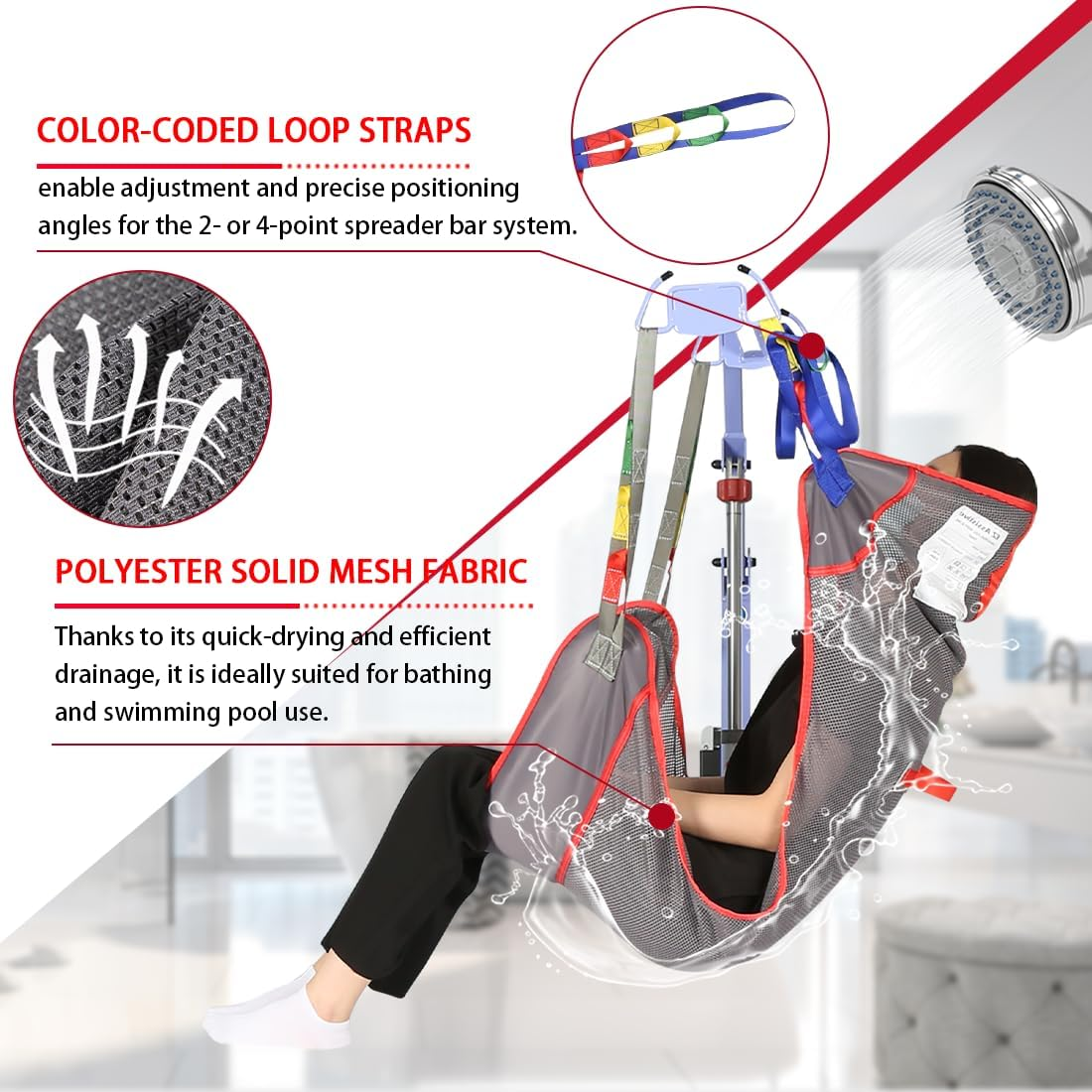 Universal Full Body Patient Lift Sling, Hoyer Lift Sling for Bed Positioning and Bathing,Transfer Sling for Elderly,Bedridden (Purple Gray, Medium Size) image number 5