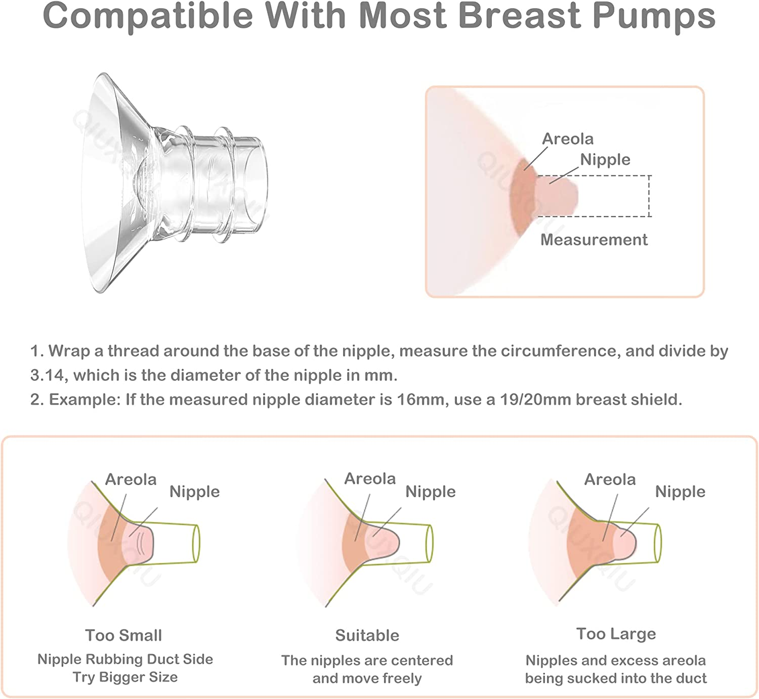 QIUXQIU Wearable Breast Pump Accessories Bpa-Free Replacement Parts Flange Inserts 17+19+21Mm Set for QIUXQIU 24Mm Breast Pump S9/S10/S12 Parts Replace image number 3
