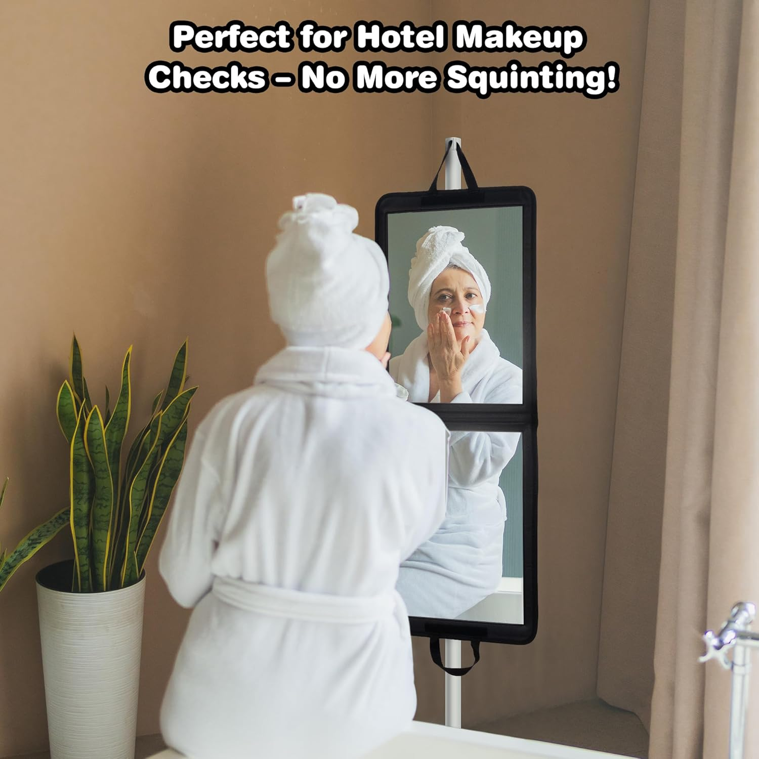 LPHUMEX Foldable Full Length Travel Mirror &ndash; 33&rdquo; Portable Shatterproof Hanging Mirror, Folding Full Length Travel Makeup Mirror for Camping, RV & Small Spaces - Black image number 5