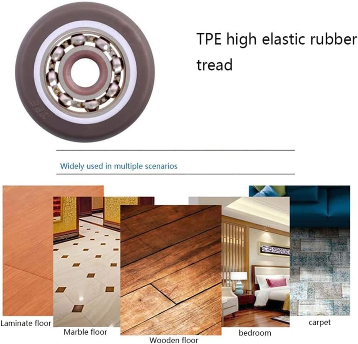 Mini Fixed Casters Wheels 1 Inch Silent Ball Bearing Small Casters Wheels for Cart, Metal Top TPE Rubber Directional Wheel Low Profile Casters for Furniture Cabinets under Bed Drawer with Screws 4 Pcs image number 5