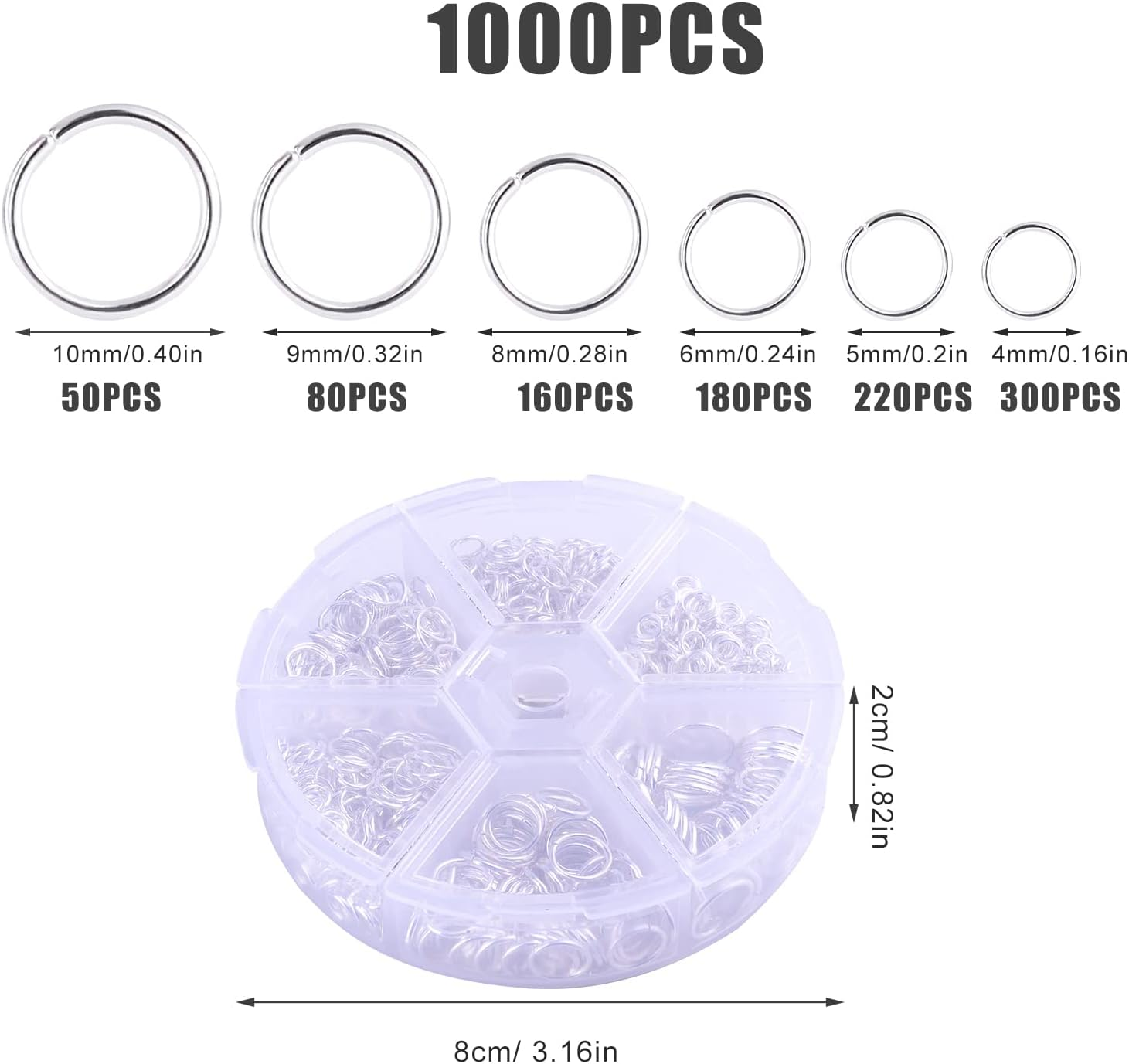 LUTER 1000PCS Open Jump Rings Metal O-Ring Connectors Silver for Jewelry Making Decoration Unbroken Elegant (4Mm 5Mm 6Mm 7Mm 8Mm 10Mm) - Gold image number 2