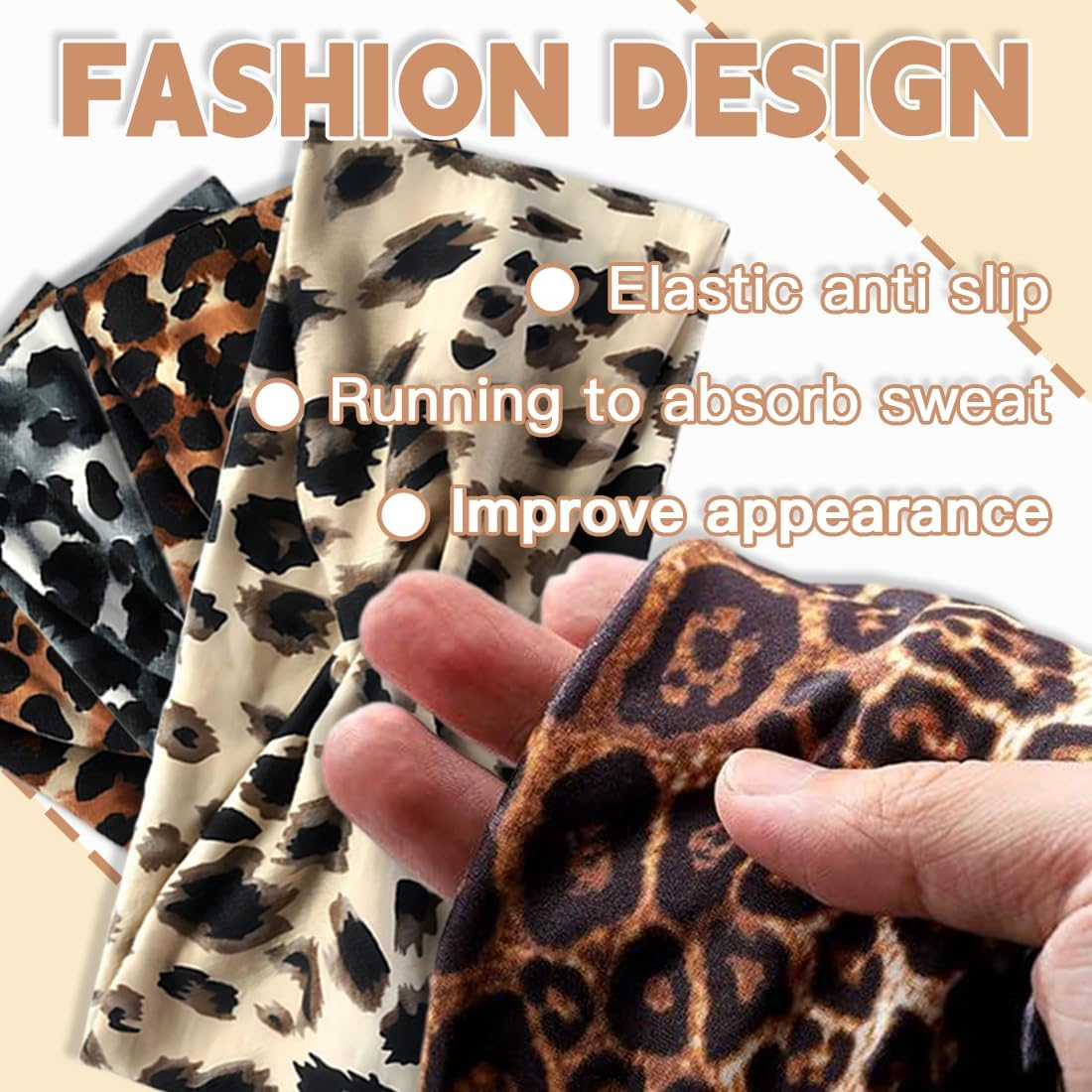 GGUFAY Pack of 4 Summer Elastic Headbands, Women'S Headband, Elastic Wide Headband, Cotton Cross Headband, Non-Slip, for Short Hair, Yoga, Workout, Running, Sports (Leopard) image number 2