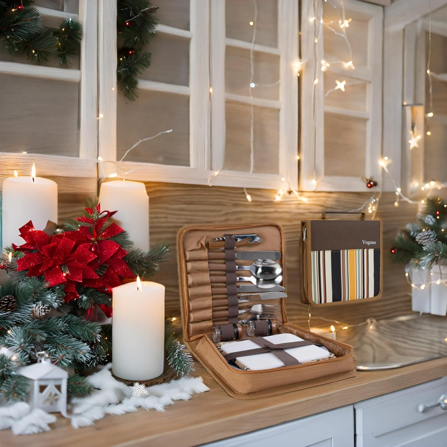 Picnic Backpack Accessories for 2 - Includes 16 Pcs, Portable Travel Utensils with Case, Reusable Camping Cutlery Plates, Stainless Steel of Spoons and Forks, for Hiking, Camp image number 2