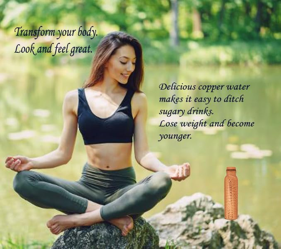 Indtresor Pure Copper Water Bottle - Handcrafted - Ayurveda Health Benefits - Large 35 Oz - Leak Proof, Easy to Carry for Sports, Fitness, Yoga, School - Natural Hammered Beaten Copper Finish image number 4