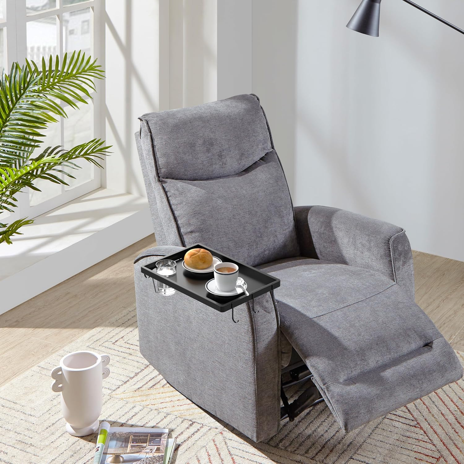 BEAUTME Bedside Shelf for Bed, Sofa Armrest Tray, College Dorm Room, Bunk Bed Shelf/Caddy Top Bunk, Clip on Tray Table for TV Dinners, Remotes, Drinks and Snacks, 38.1 * 25.4Cm, Black