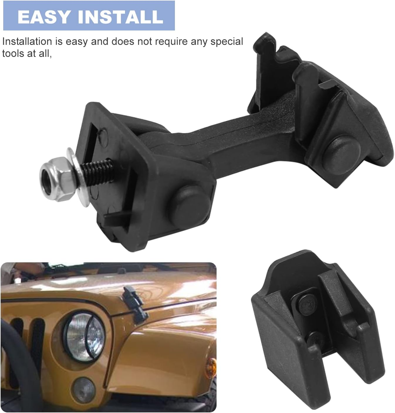 Pair Front Hood Latch Catch and Bracket Replacement for Jeep Wrangler TJ Rubber Hood Catches Right and Left Sets 1997-2006 Replaces 55176636AD 68038118AA 42422 image number 3