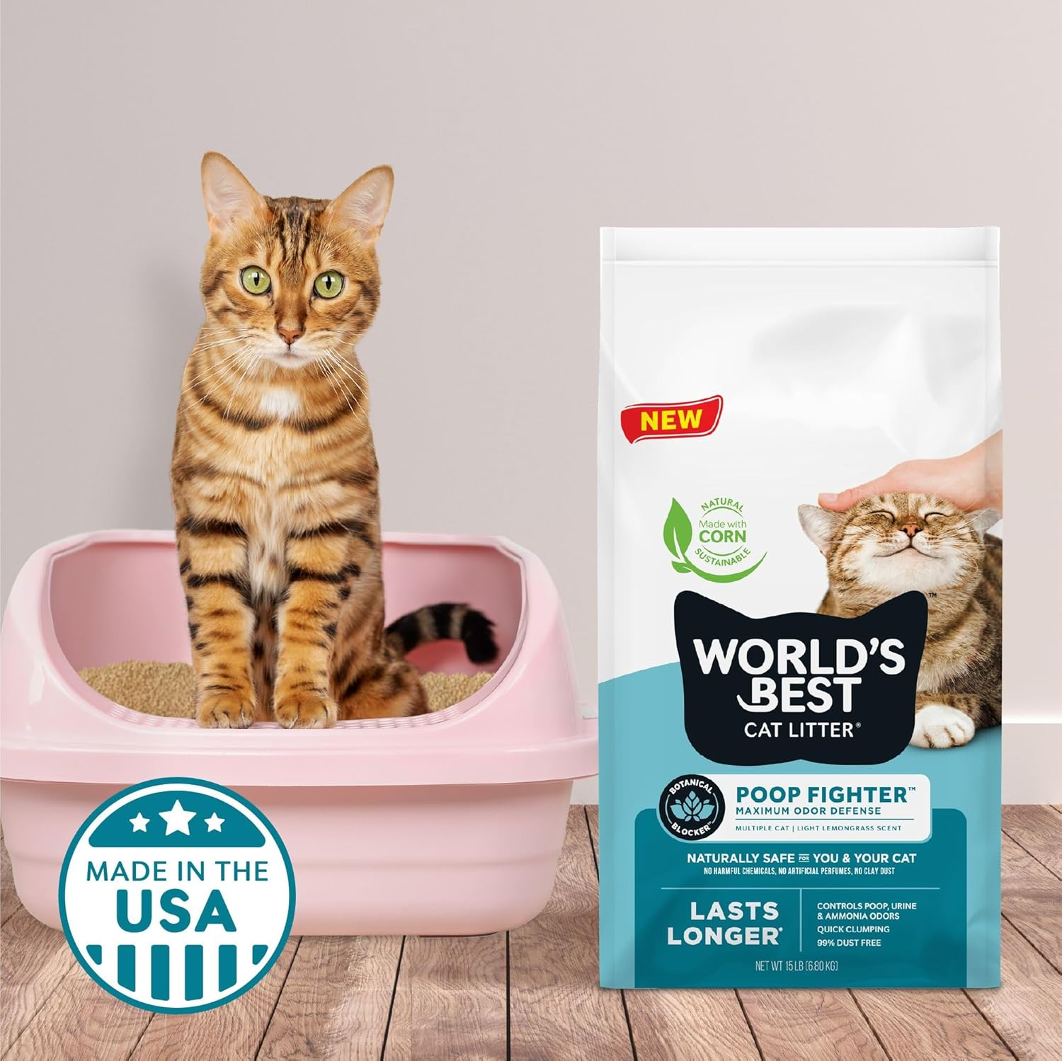 World'S Best CAT Litter Poop Fighter Maximum Odor Defense, 8-Pounds - Natural Ingredients, Quick Clumping, Flushable, 99% Dust Free & Made in USA - Long-Lasting Odor Control & Easy Scooping image number 3
