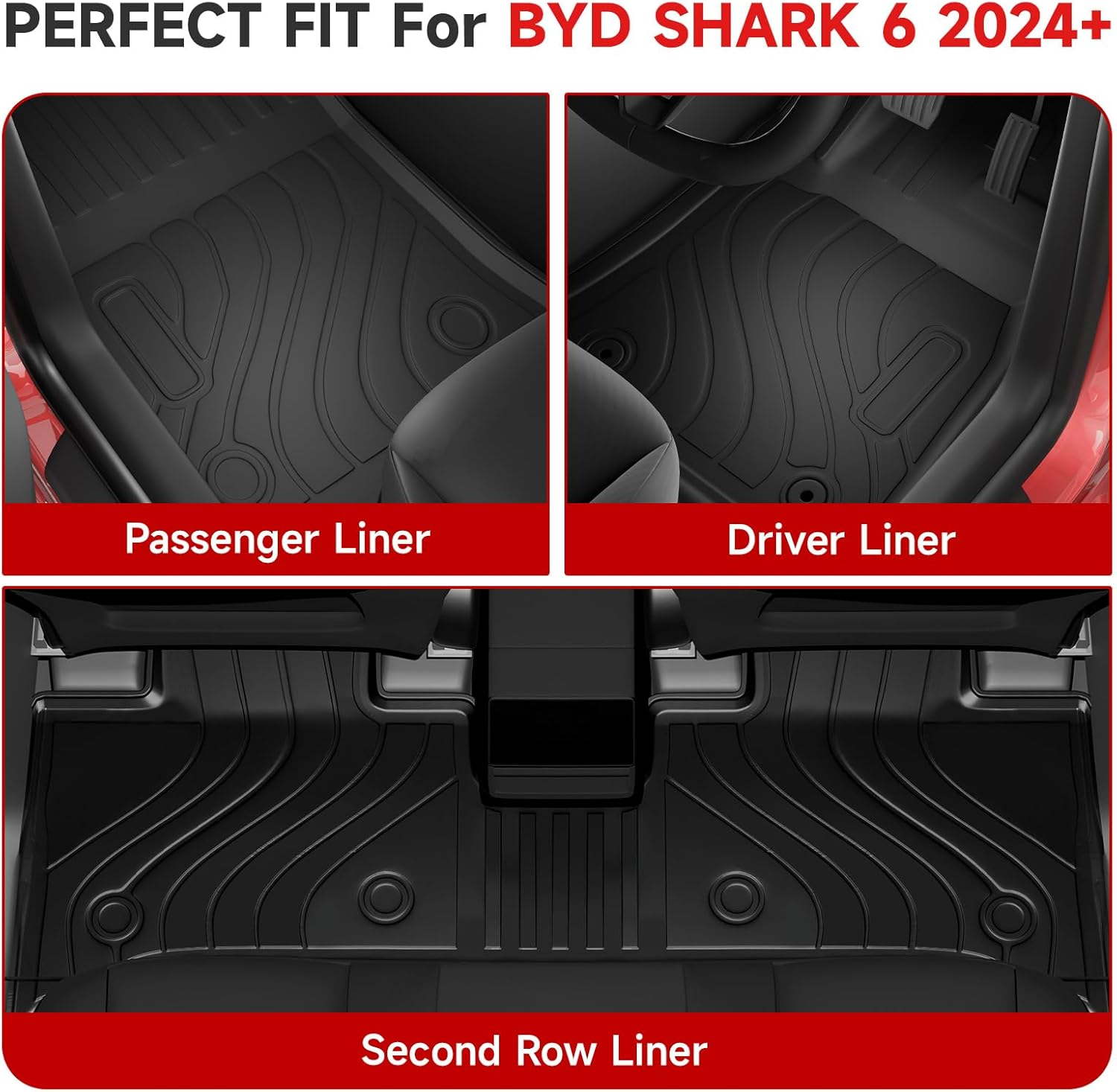 BYD Shark 6 Floor Mats Custom Fit for 2024 2025 Shark- All Weather TPE Floor Liners Trunk Mat 4 Piece Set Waterproof Car Mats(Rhd) image number 2