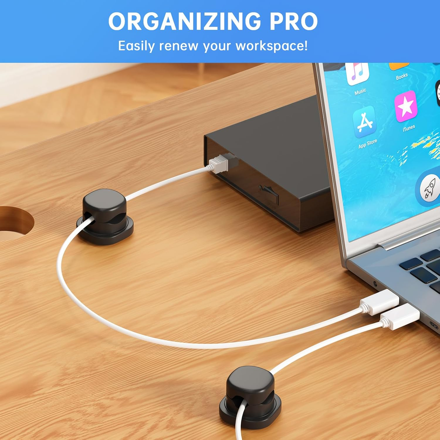 6 Pack Cord Organizer, 1S Lock, Eosxrp Spring Cable Holder Clips with 360&deg; Rotation Adhesive Desk Cables Management Clip Phone PC Car Wire Organizing Keeper for Nightstand Office Wall image number 6