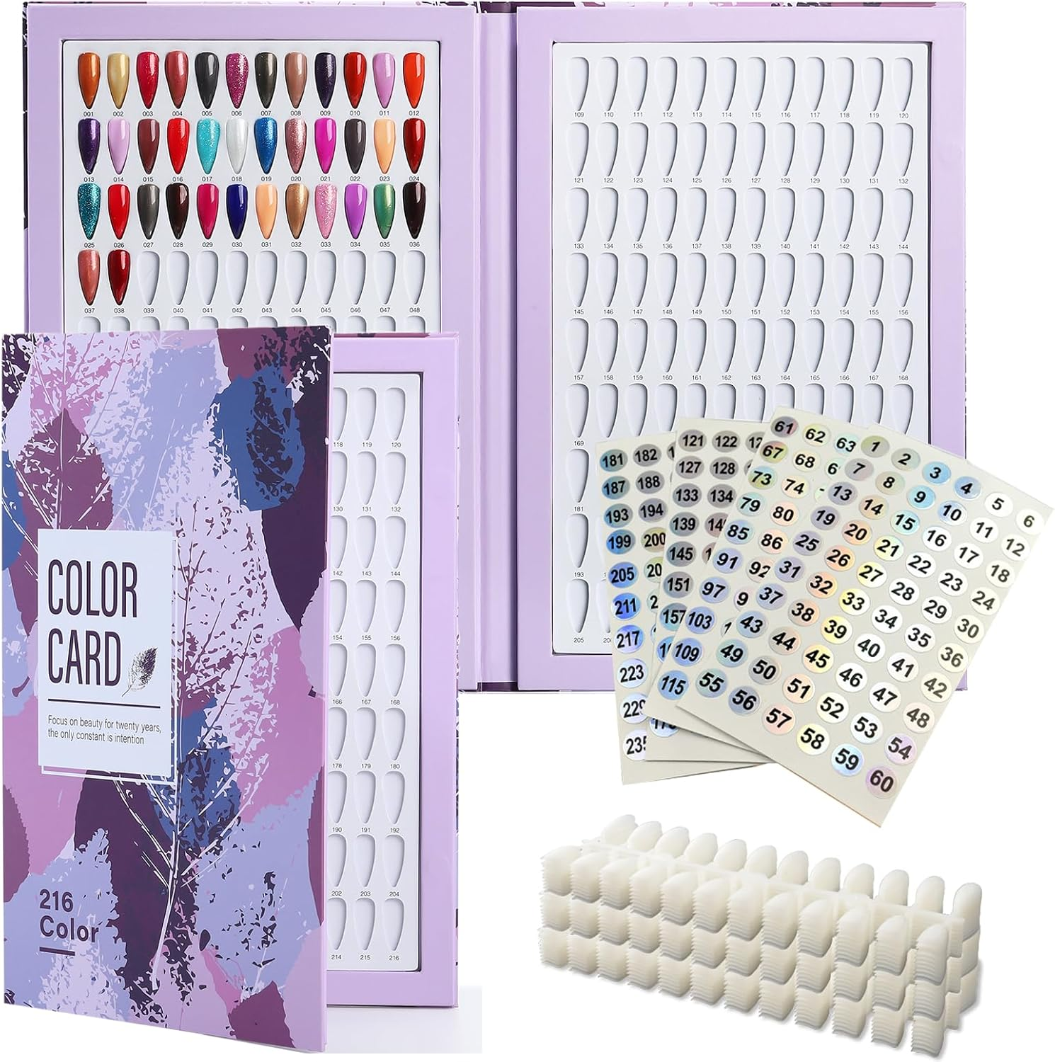 Acycoin2A 216 Nail Color Chart Display Gel Polish Color Book with 240 False Nail Tips and Number Sticker (A) image number 5