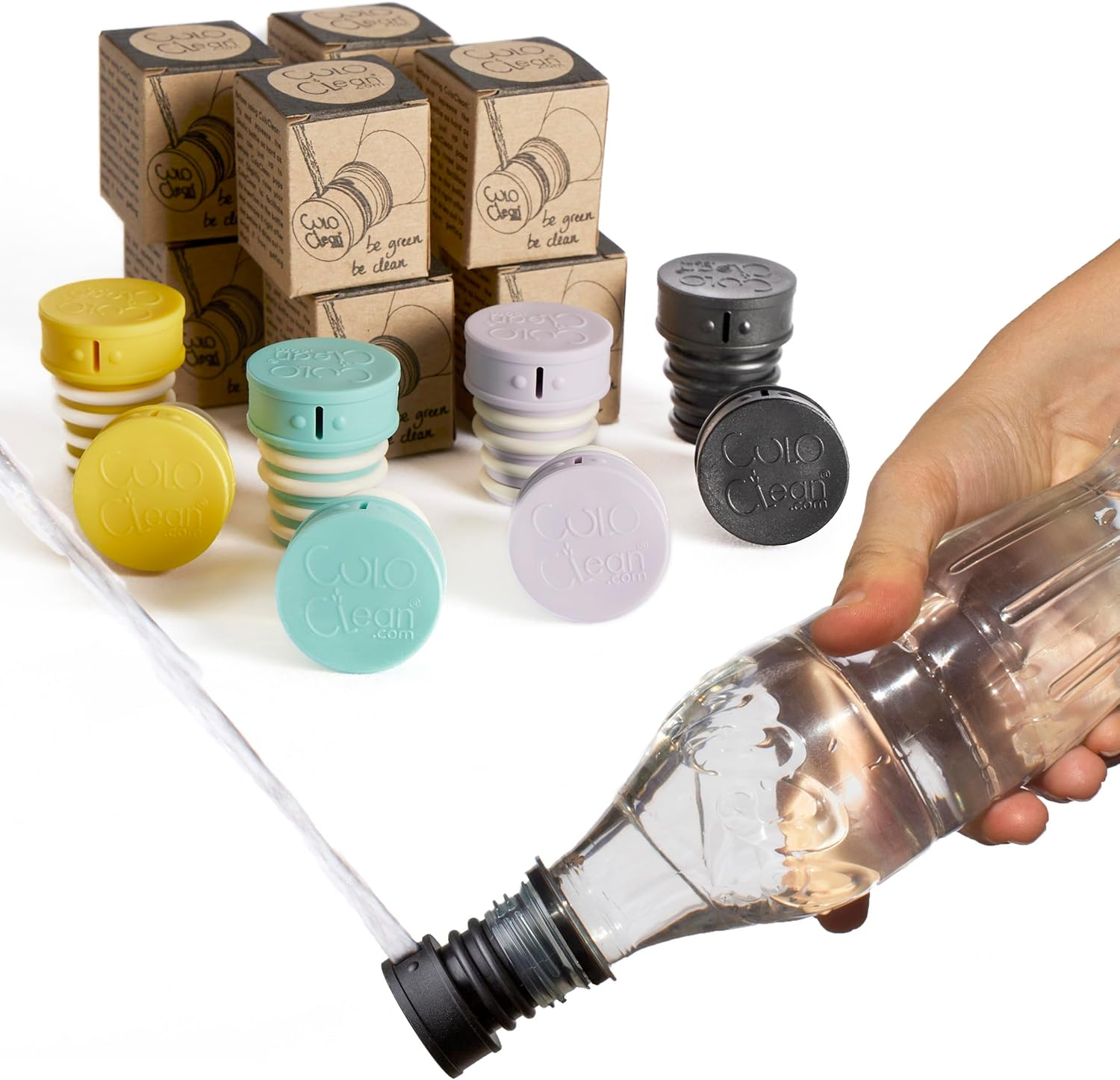 Culoclean Portable Bidet for Toilet, Travel, or Camping. Compatible with Every Bottle. Discreet, Ecological, Mini, Elderly, Sprayer, Bio, Personal, Handheld, Backcountry Bidet (4 Colors Mix, 8Pcs)