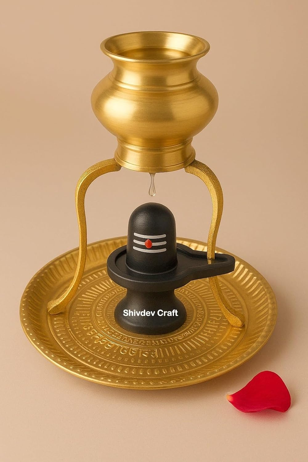 SHIVDEV CRAFT Shivling Jalabhishek Set with Brass Tripai Stand 5 Inch Height Brass Abhishek Lota/Kalash & Brass Pooja Plate 6 Inch Shiv Lingam Abhishekam Patra image number 3
