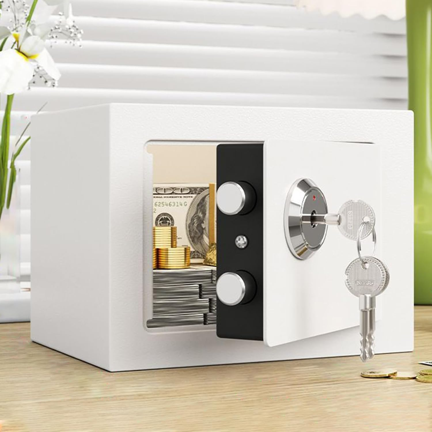 Security Safe - Small Steel Safety Lock Box for Money Fireproof Money Case for Valuables Cabinet Apartment Portable, Home Safe - Small Steel Safety Lock Box for Money Cabinet Apartment Portable Coin image number 2