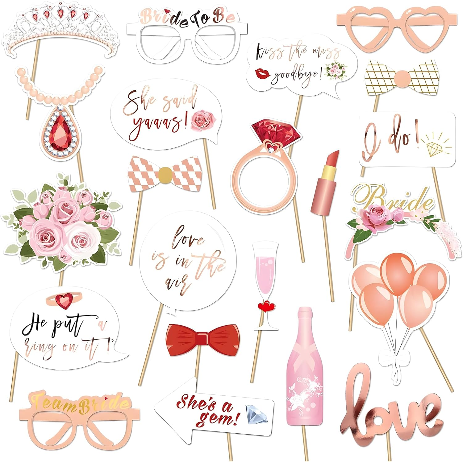 23Pcs Rose Gold Hen Party Photo Booth Props with 1Pc Giant Inflatable Team Bride Selfie Frame, Photo Booth Frame Kit for Hens Night Decor & Bridal Shower Accessories image number 4