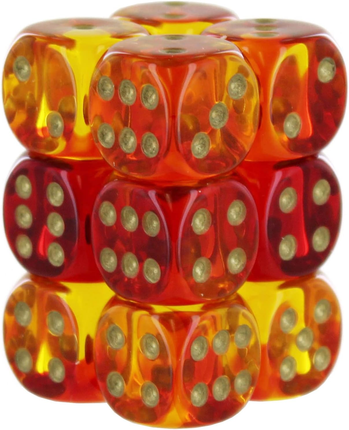 Chessex Gemini Translucent Dice Set 12 16Mm Dice Red and Yellow with Gold