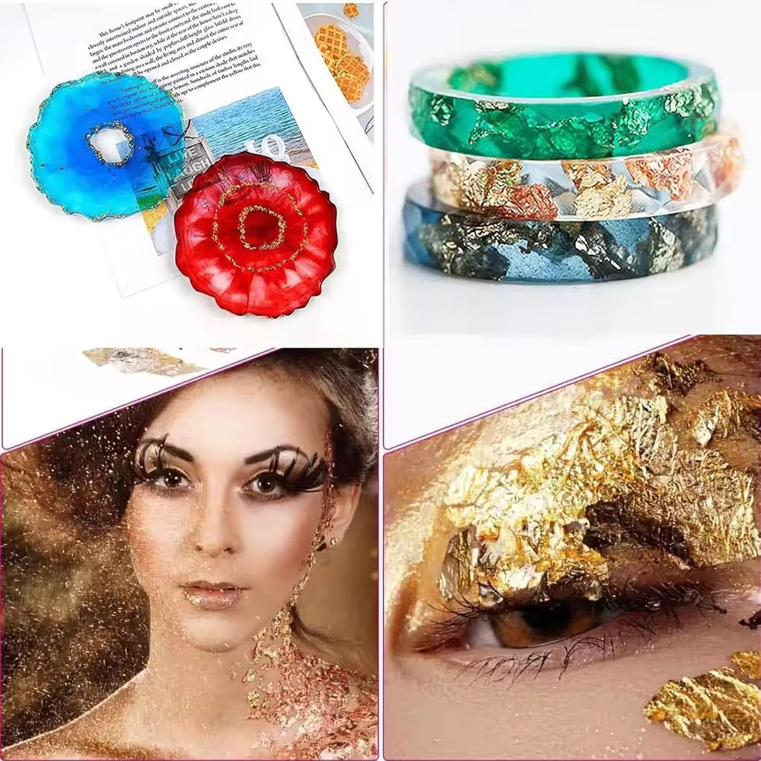 Gold Foil Flakes 20 Bottles Set Gilding Flakes for Resin, Nail Art, Jewelry Making, Painting, Candle Molds & DIY Crafts Gold Leaf for Art & Decoration