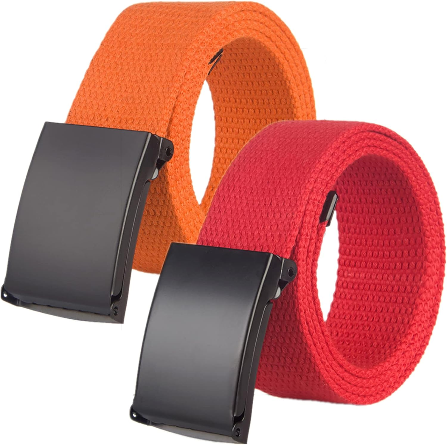 Yunyunstrap Mens Canvas Web Belt, Cut to Fit Size up to 69" with Flip-Top Solid Black Military Buckle, 2 Pack image number 4