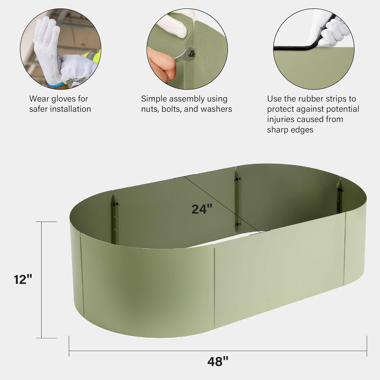 Worth Garden Heavy Duty Galvanized Steel Raised Garden Bed Kit with Powder Coated Olive Green Finish - 48" L. X 24" W. X12 H. - Metal Planter Box for Vegetables, Flowers, Herbs - Outdoor Gardening image number 5