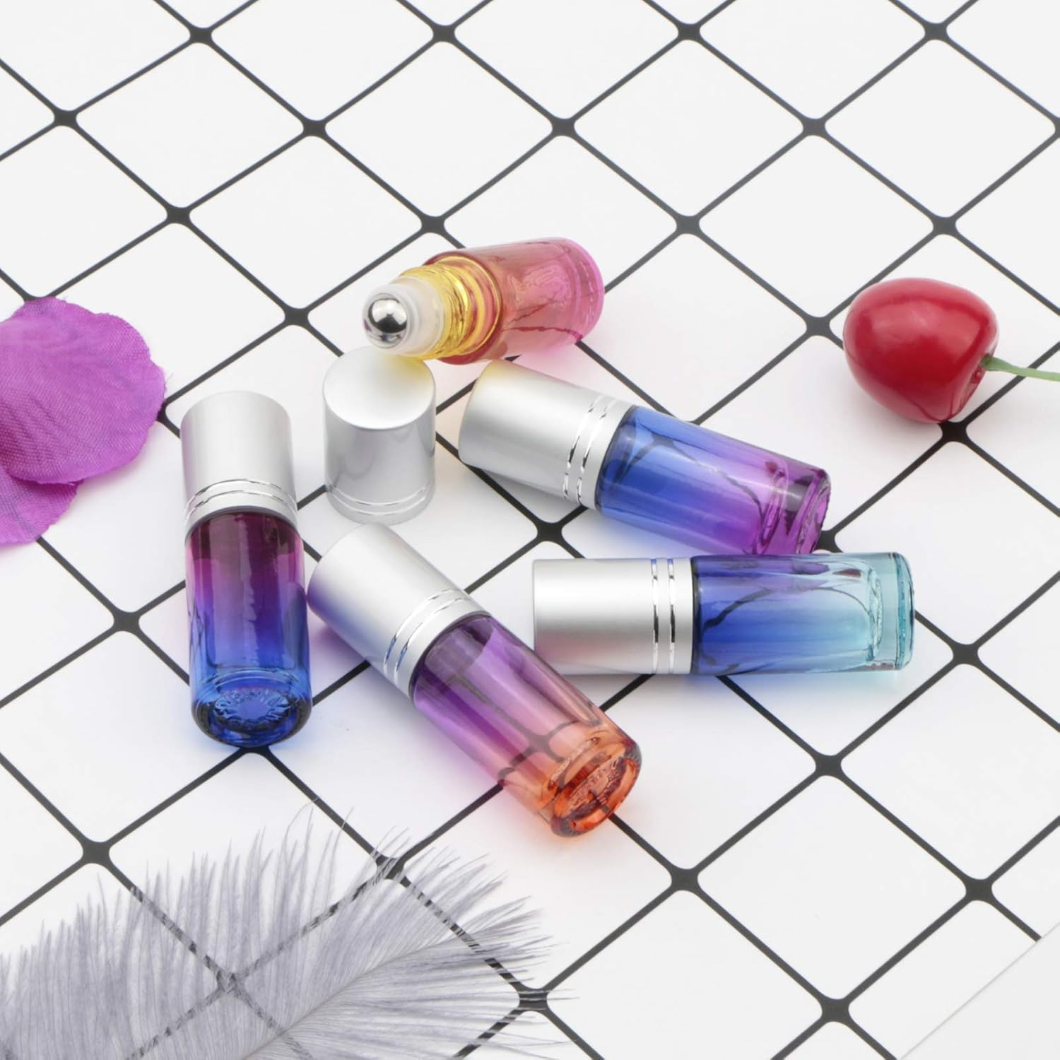 Newzoll 26Pcs Essential Oil Roller Bottles Set, 5Ml Roller Bottles with 5Ml Droppers, Funnels & Opener, Glass Roll-On Bottles for Perfumes Aromatherapy Oils Liquid image number 4