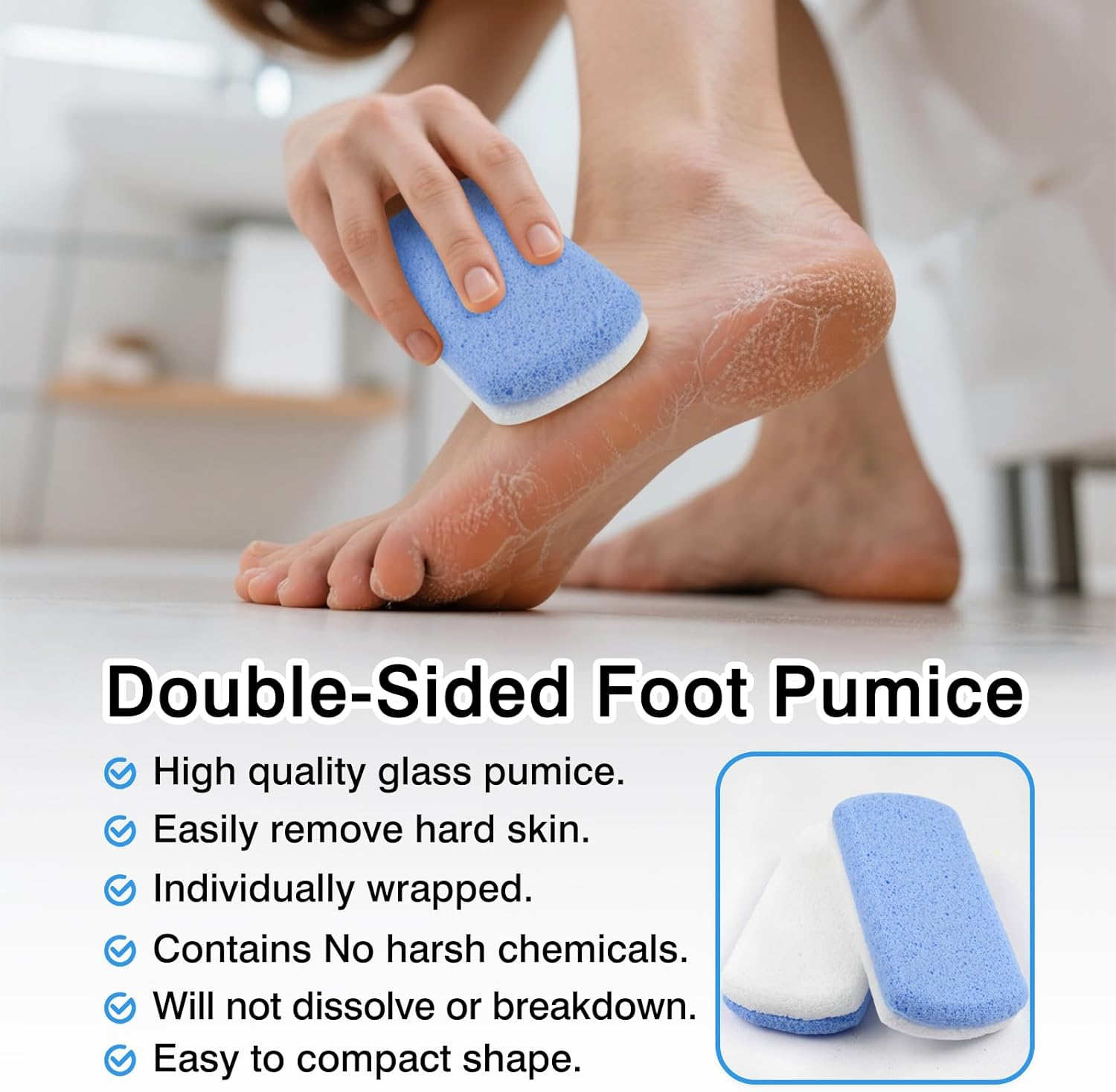 Durable Callus Remover & Dual-Sided Foot Scrubber for Exfoliation and Pedicure ，2-Pack Glass Pumice Stones image number 4