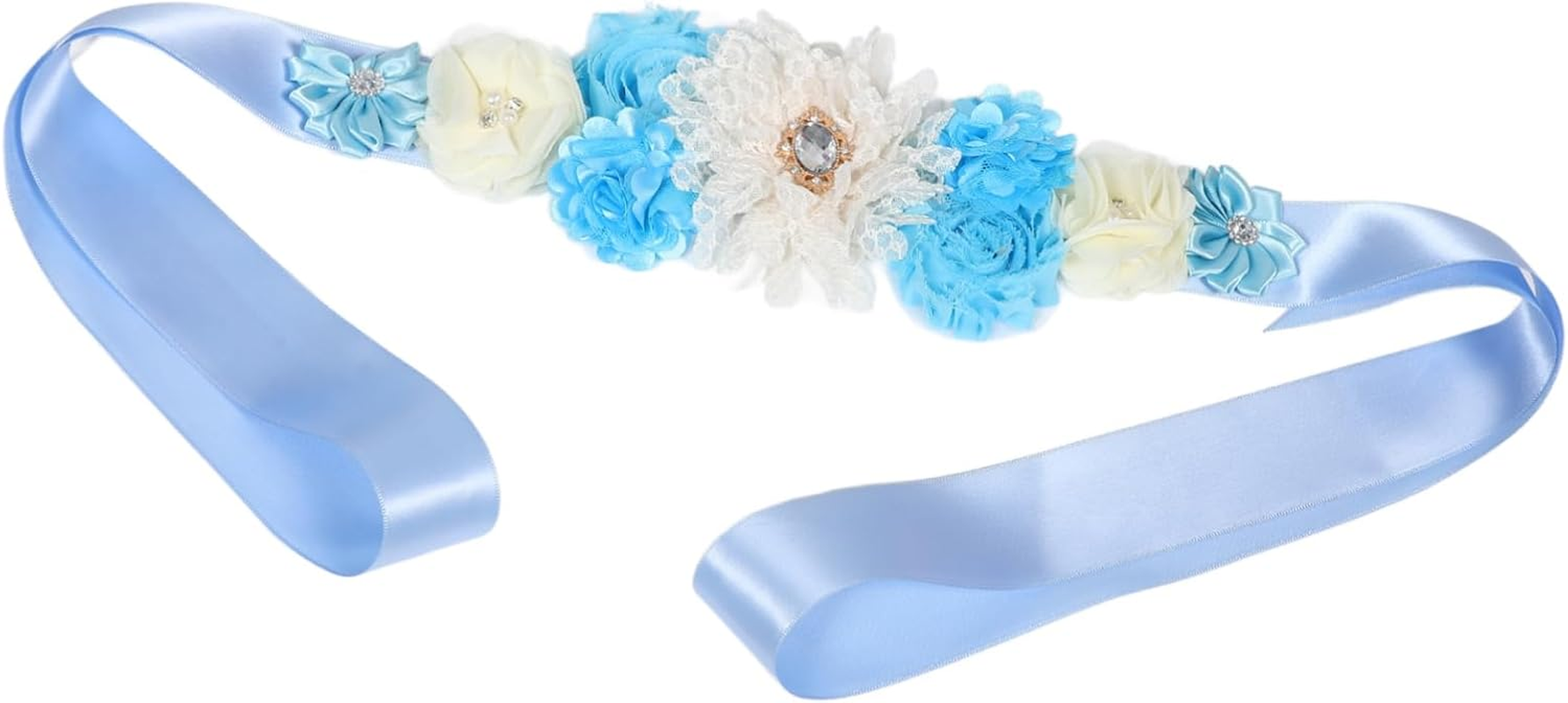 Abaodam 2Pcs Elegant Maternity Sash Belt Flowers Rhinestones for Shower Celebrations Keepsake for Expecting Mothers for Gender Reveal Events