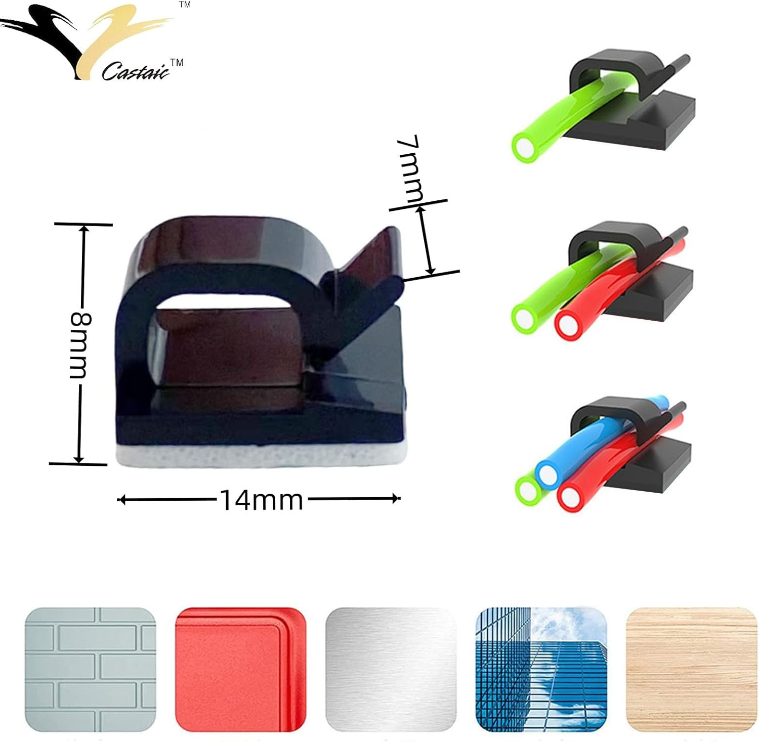 Castaic 50 Pcs Adhesive Cable Clips, Upgraded Durable Cable Wire Management for Car, Office and Home(Black) image number 4