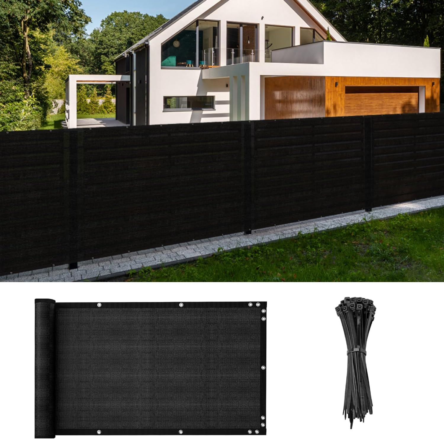 Cliselda 5Ft X 50Ft Privacy Fence Screen, Black Fence Covering Privacy with Grommets, Heavy Duty Fencing Mesh Shade Net Cover for Outdoor Yard Wall Garden Backyard Commercial Residential