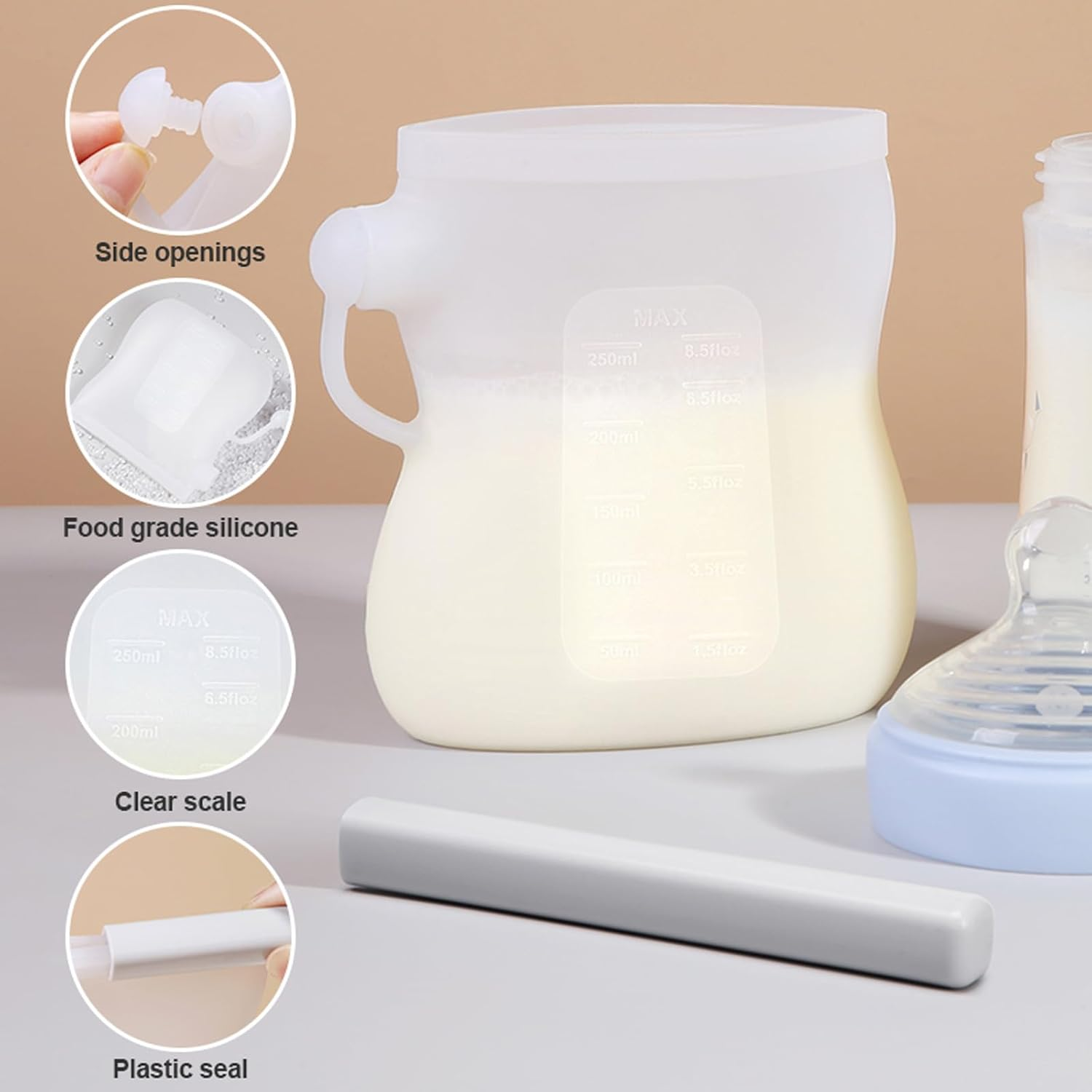 Breast Milk Storage Bags, Food Grade Silicone, Reusable, BPA Free, 250Ml, 4 Pack image number 2