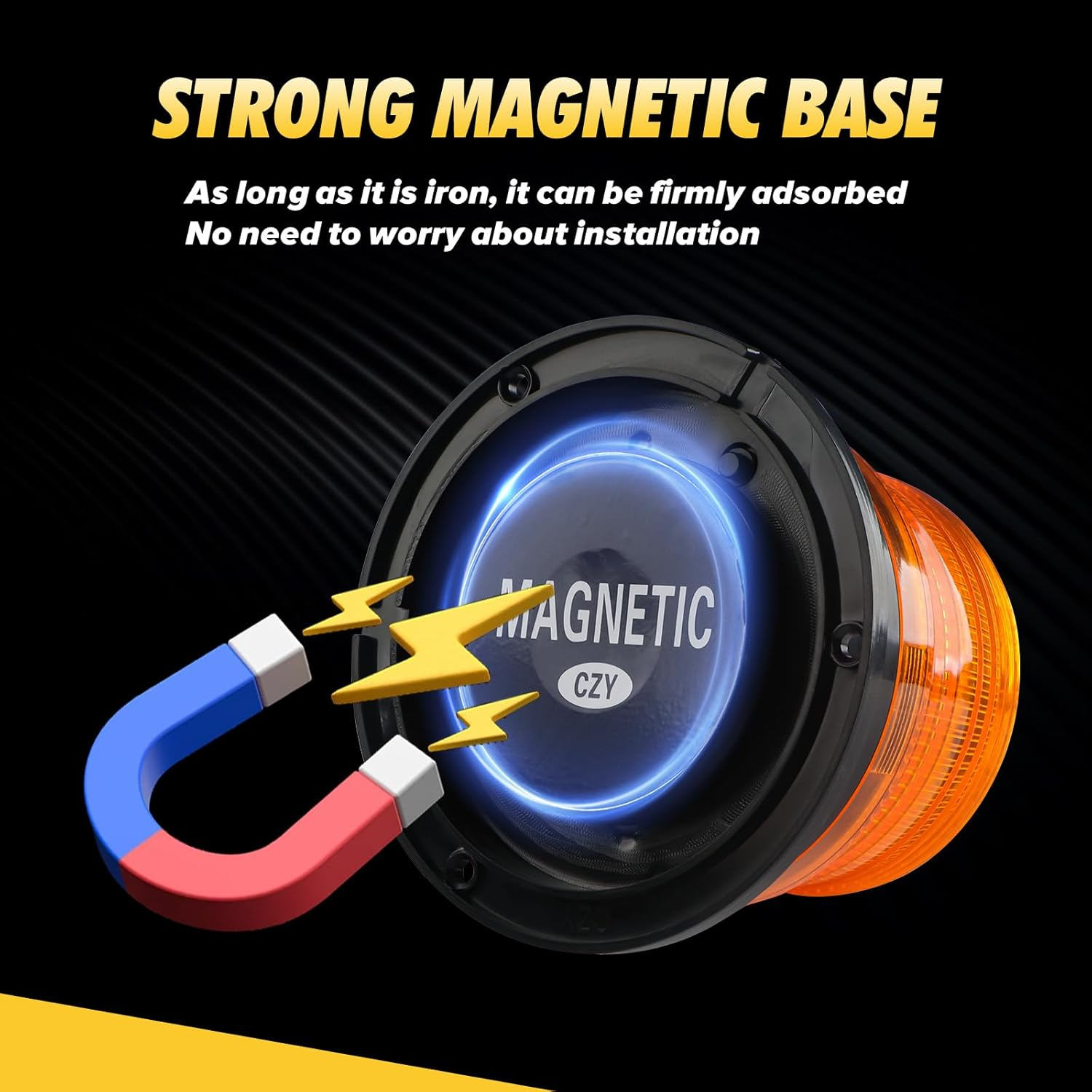 Kaidengzhe Solar Strobe Warning Light, Wireless Waterproof LED Beacon Lights with Magnetic Base, Safety Flashing Caution Lights for Cars Truck Tractors Bus Forklift SUV Construction Vehicle, Amber image number 1