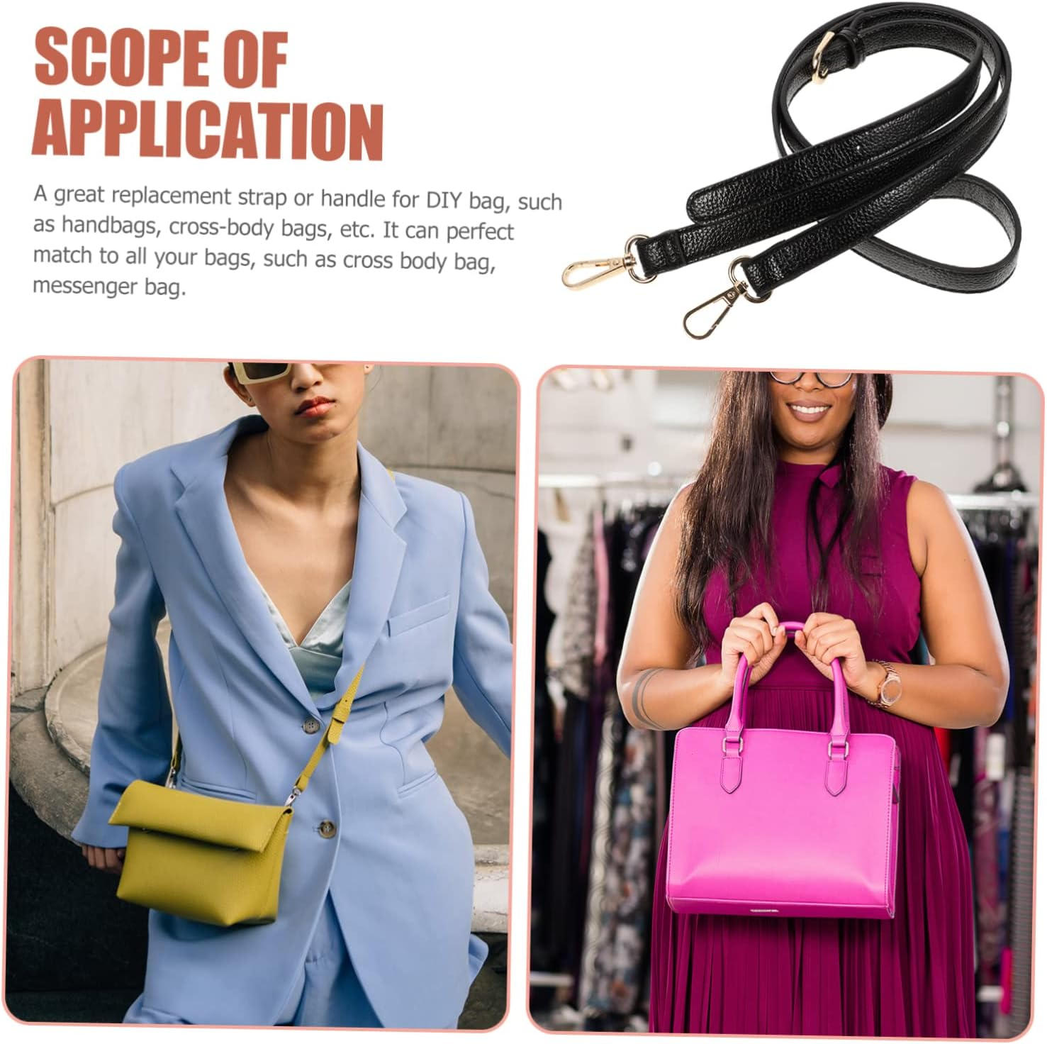 Anneome Leather Bag Strap Adjustable Crossbody Purse Strap Replacement for Women Black Genuine Leather Shoulder Bag Accessories Compatible with Handbags image number 4