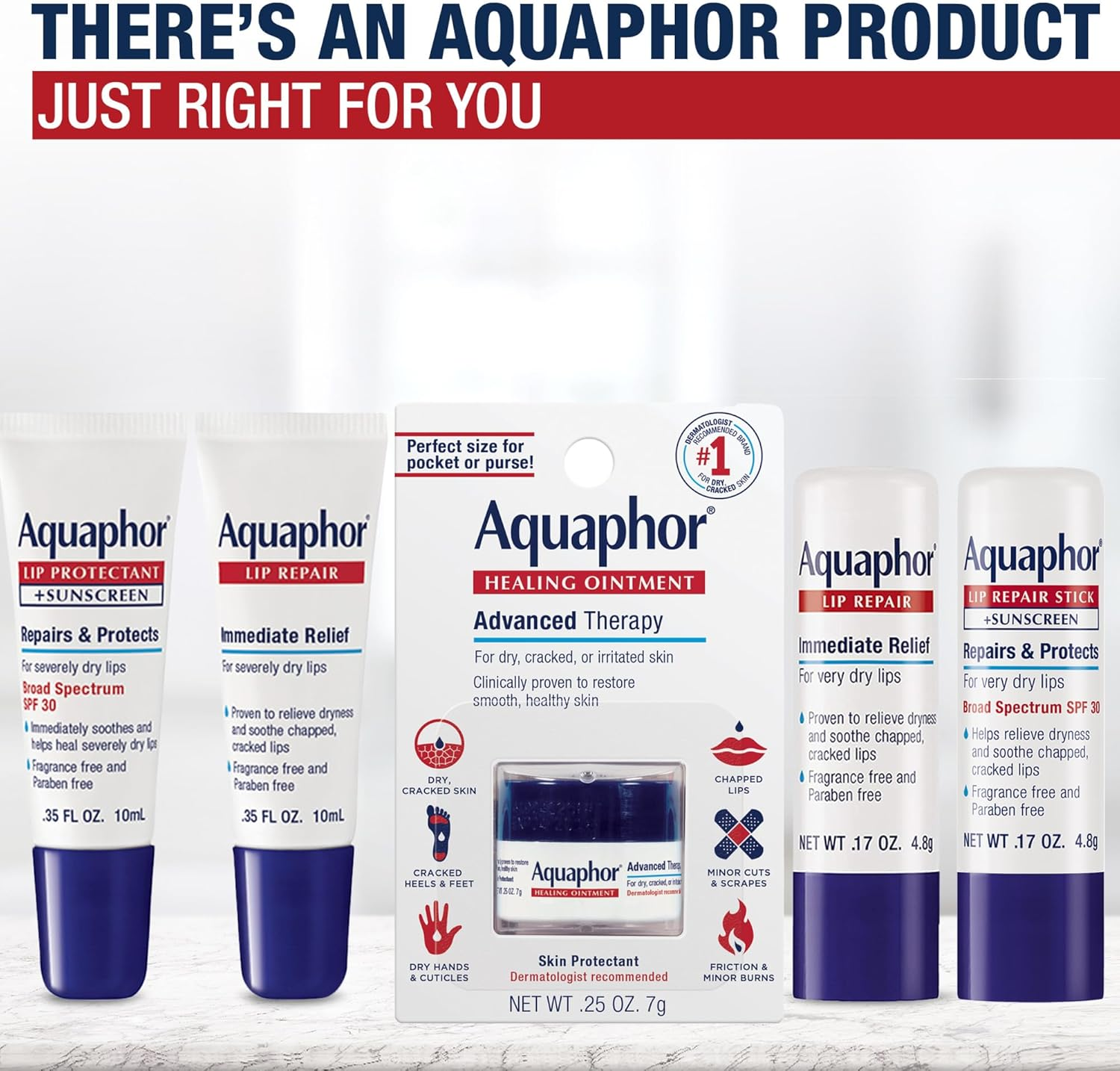Aquaphor Lip Repair Ointment, Moisturizing Lip Balm Pack, Relieves Dryness, 0.35 Tube, Pack of 2 image number 1