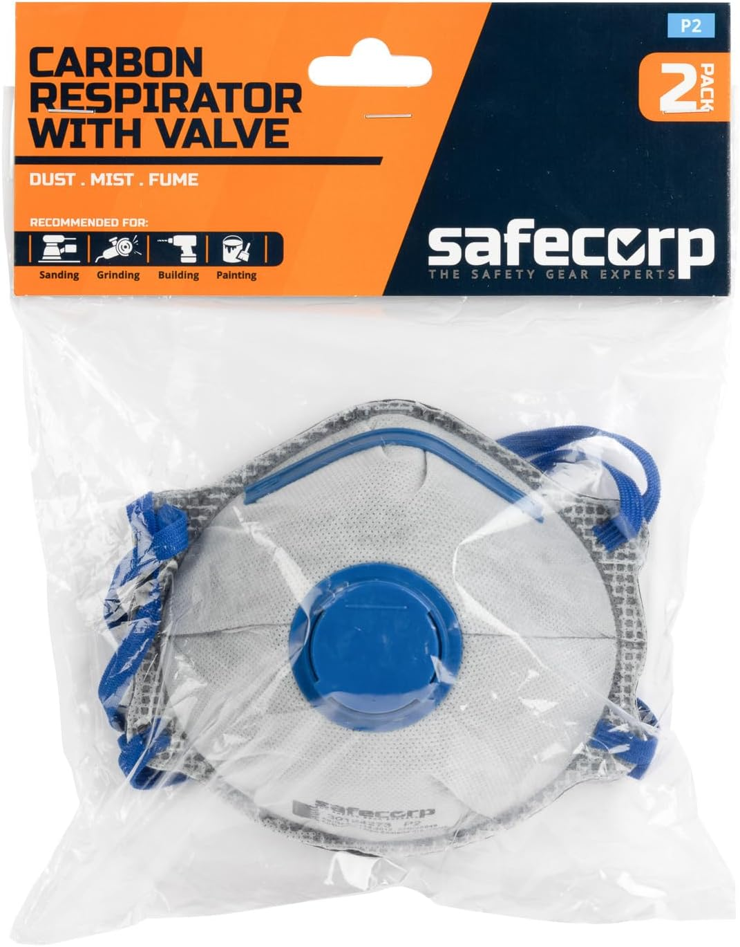 P2 DISPOSABLE RESPIRATOR MASK with CARBON VALVE 2PK