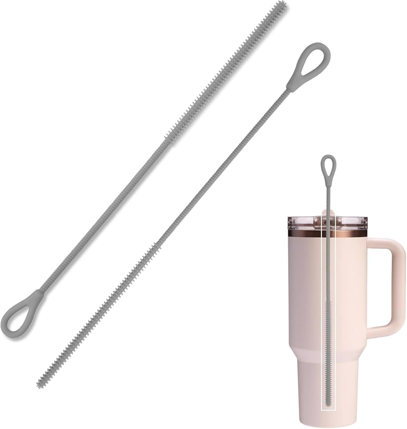Silicone Straw & Bottle Cleaning Brushes 2-Pack(9Mm and 6Mm) Grey Food-Grade Long Handle Cleaner Set,Narrow Gap Bottle Brush for Reusable Straws Kitchen Essential image number 5