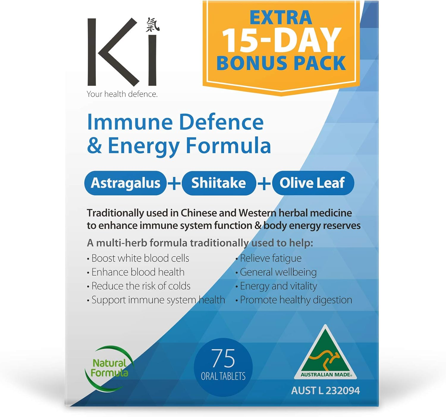 Ki Immune Defence & Energy Formula 60 Tablets + 15 Bonus Tablets image number 4