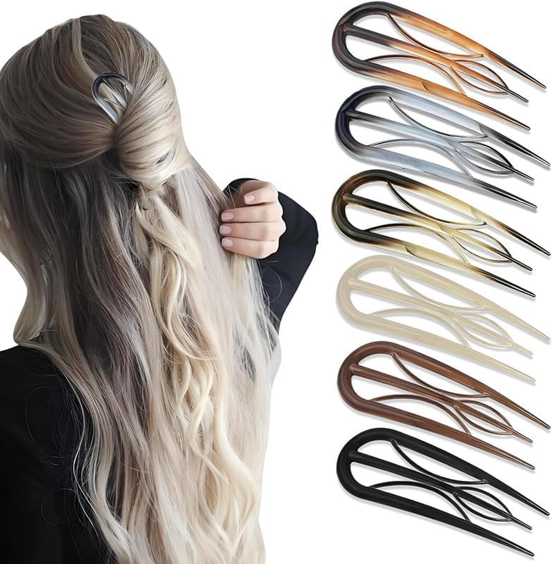 6Pcs U Shaped Hair Pins French Twist Forks - Retro Internal Teeth Clips and Sticks for Styling image number 4