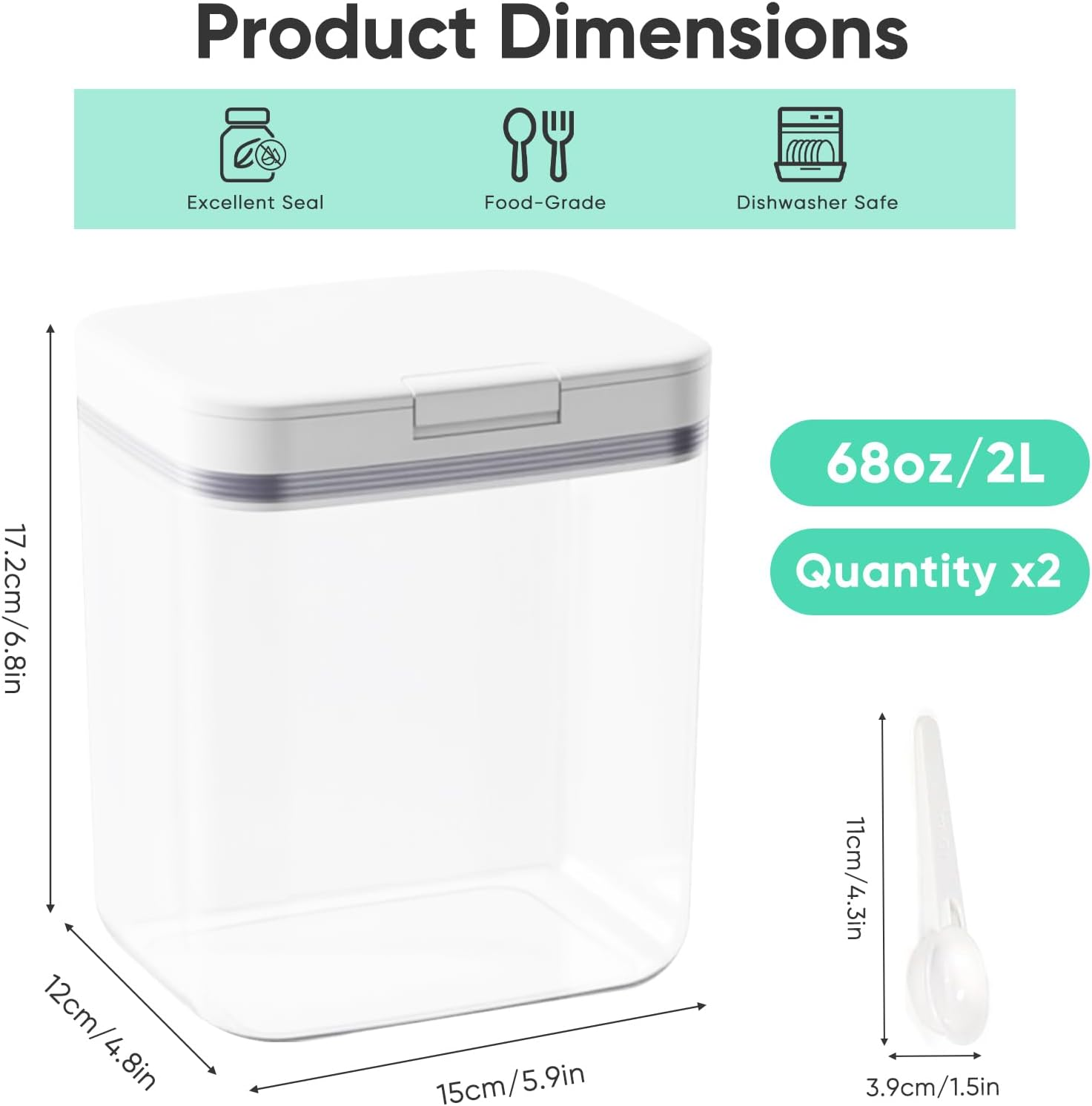 Mannicix Pack of 2 Containers for Detergent, Detergent Box with Spoon, Storage Box for Washing Powder, Laundry Detergent Storage, 2L Detergent Container for Washing Capsules, Bath Bombs