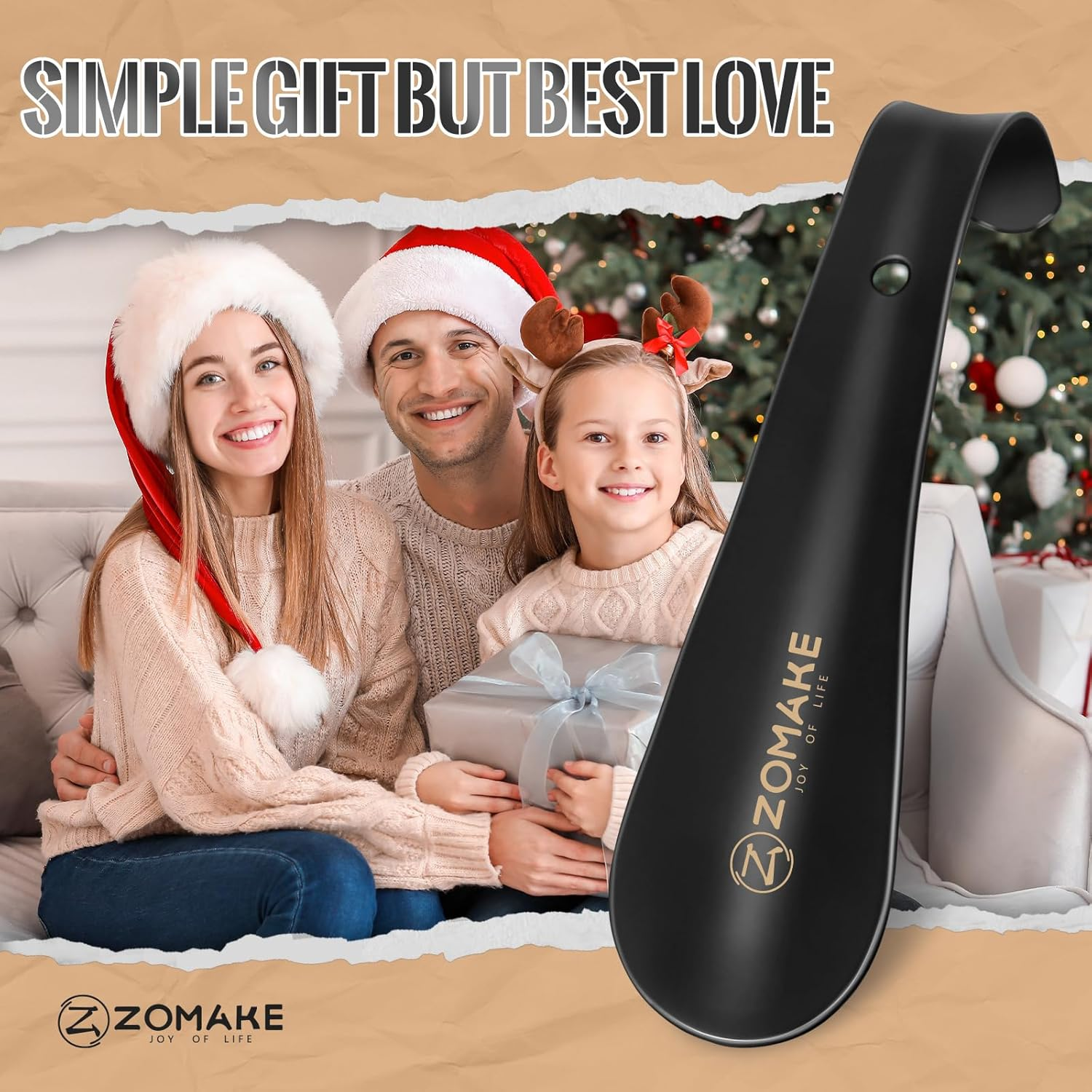 ZOMAKE Metal Shoe Horn Small Shoehorn 5.9 Inch - Travel Shoe Horns Stainless Steel Shoehorns Comfortable Handle with Hook for the Elderly Kids Men Women - Black/1Pcs image number 2