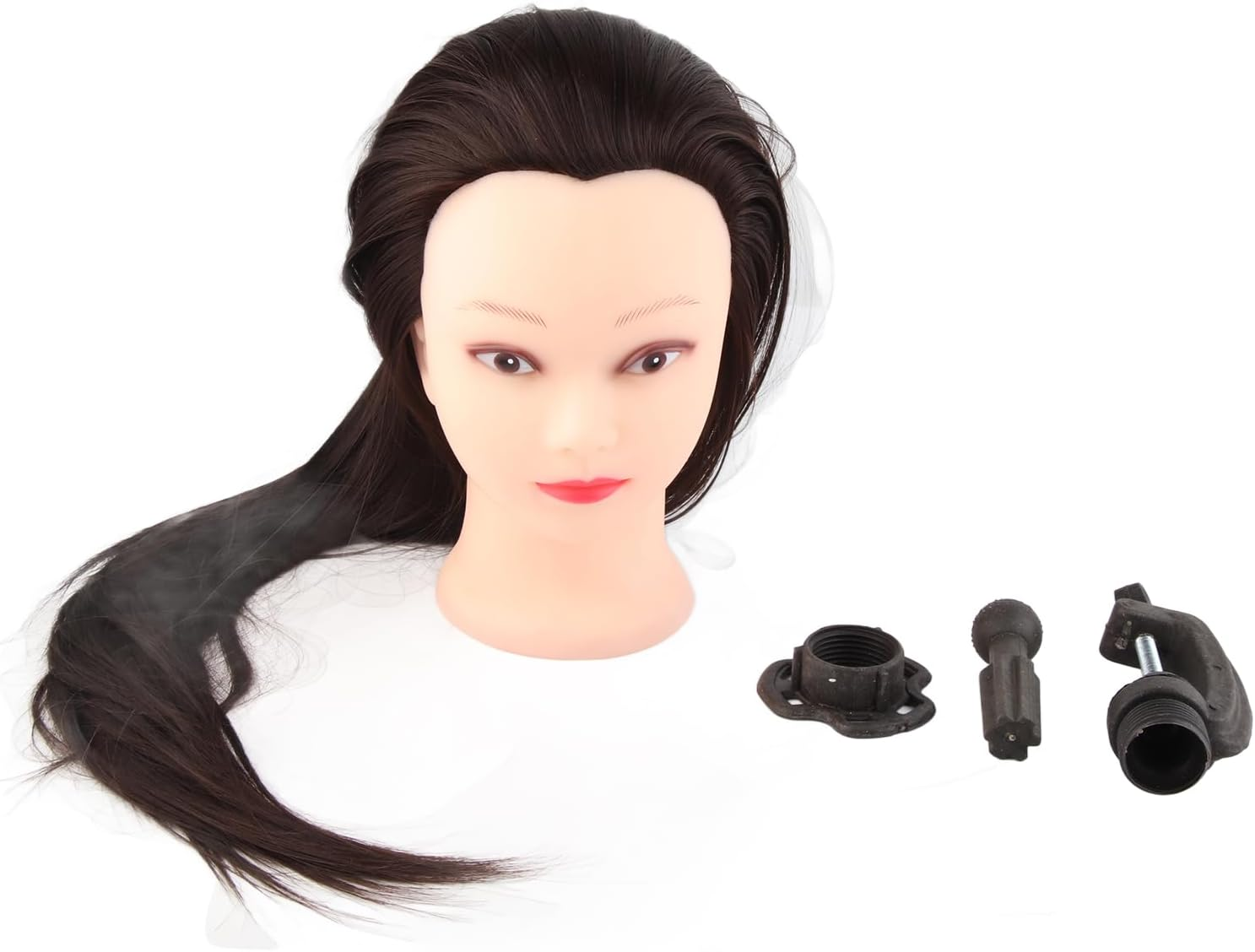 24In Hairdressing Training Head Model Mannequin with Real and Synthetic Hair, Clamp Holder for Various Hairstyles image number 4